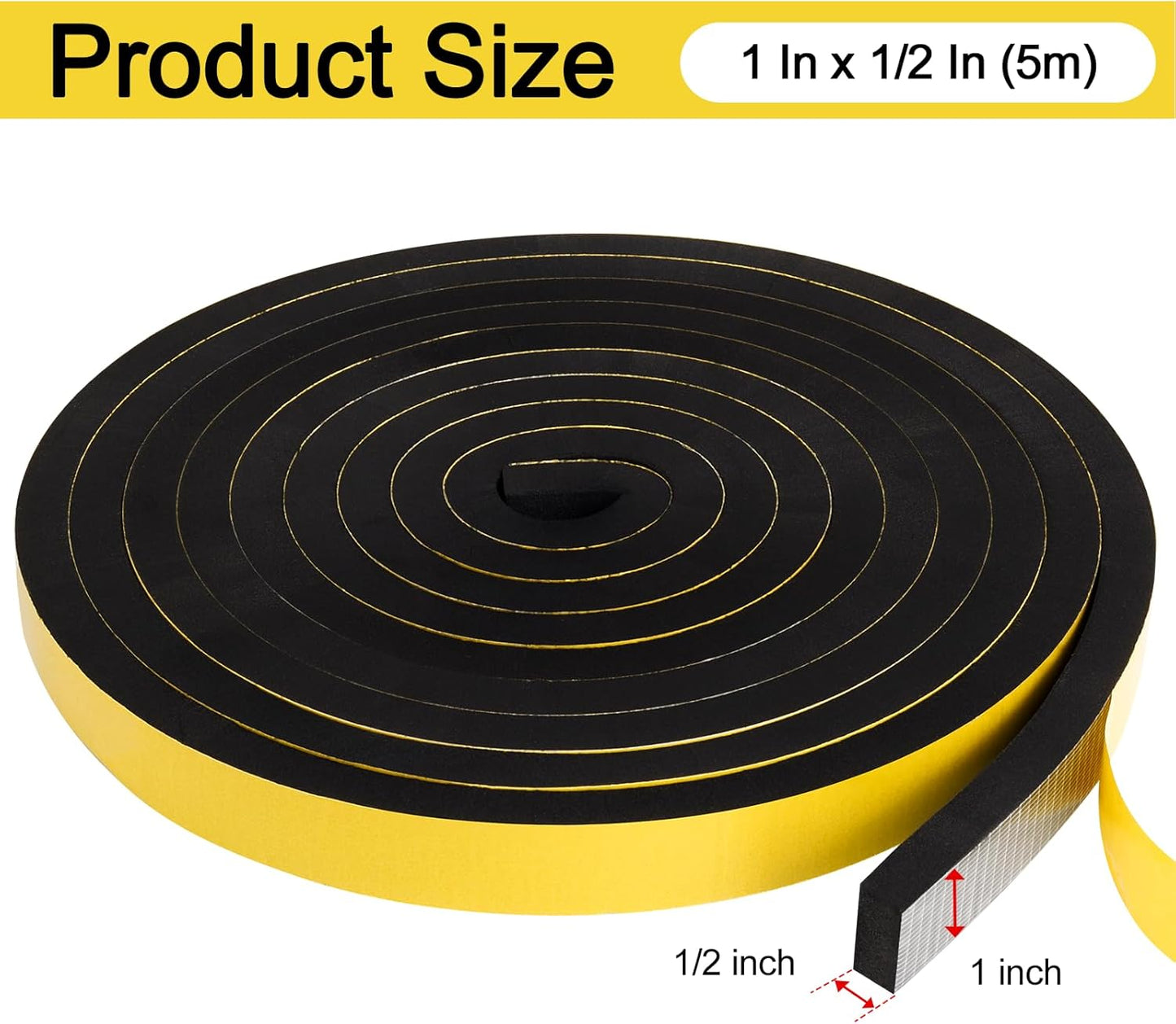 Black Weather Stripping Door Seal Strip - Foam Tape Insulation for Sliding Door & Windows - 1" x 1/2" x 32.8Ft - EGOFIX