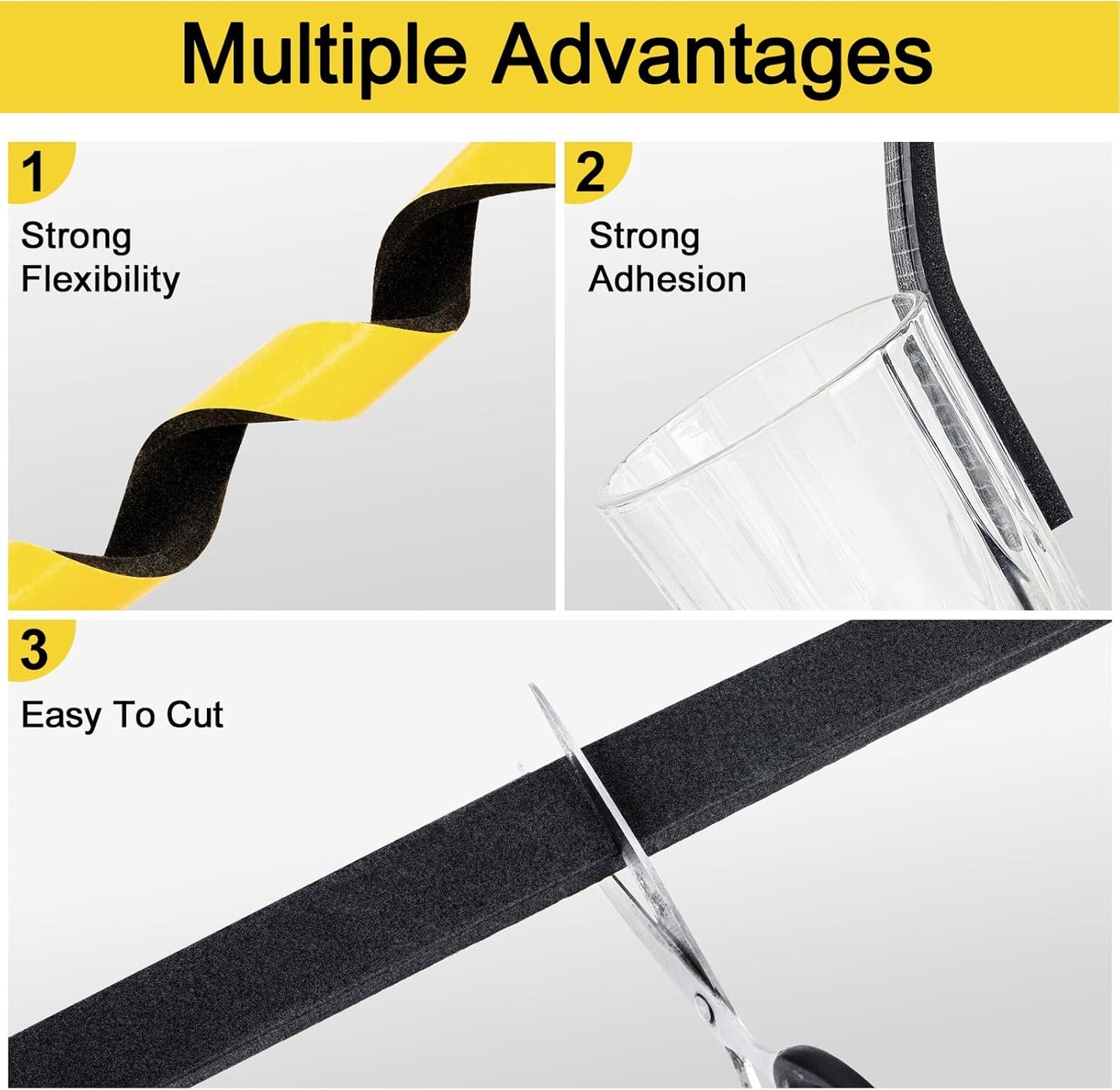 Black Weather Stripping Door Seal Strip - Foam Tape Insulation for Sliding Door & Windows - 1" x 1/2" x 32.8Ft - EGOFIX