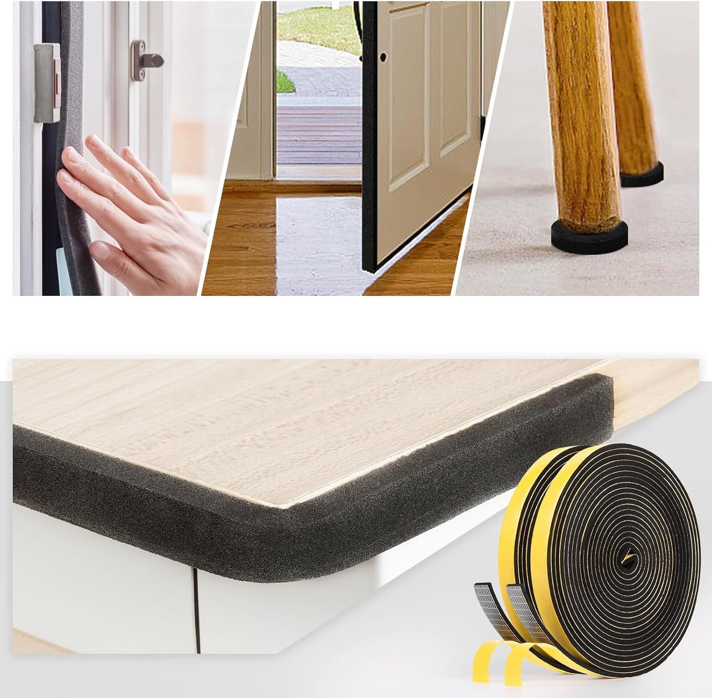 Black Weather Stripping Door Seal Strip - Foam Tape Insulation for Sliding Door & Windows - 1" x 1/2" x 32.8Ft - EGOFIX
