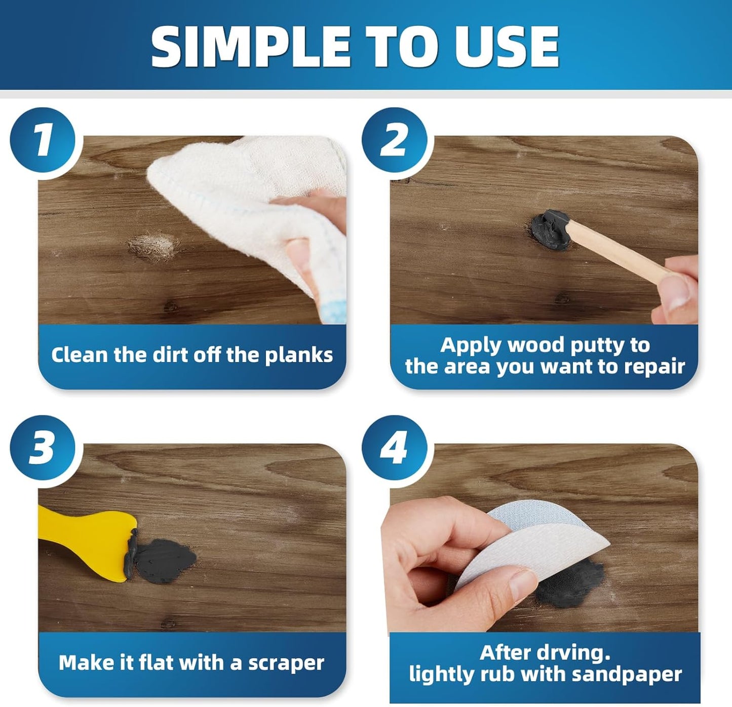 Black Wood Filler Paste Kit for Quick Wood Crack Fixes - Paintable & Stainable - 9.87 oz Wood Putty