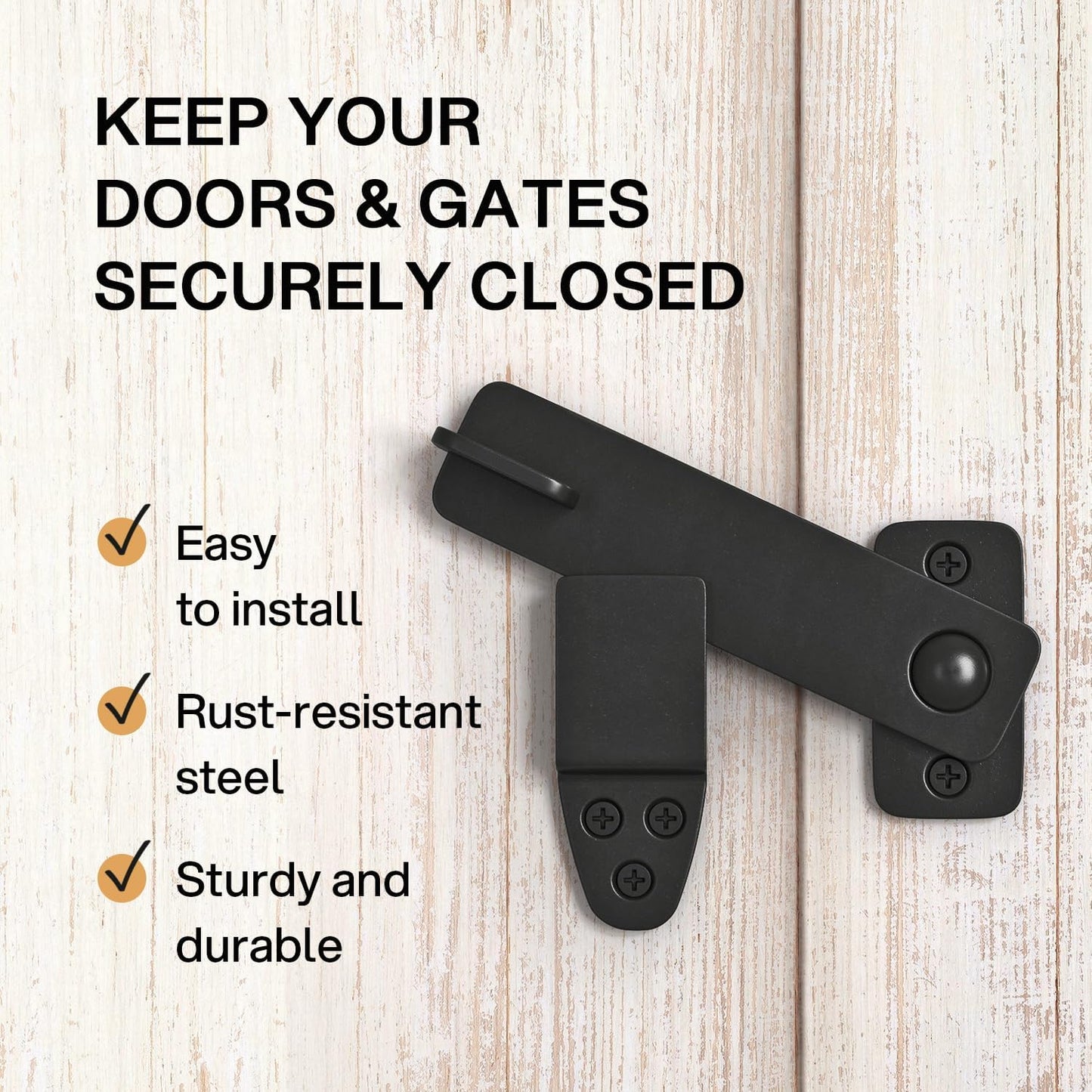 Black Wrought Iron Barn Door Latch Kit for Double Doors, Garden Gate, Cabinet - Rustic Sliding Barn Door Lock and Catch with Flip Latch - Nordstrand Shed Door Hardware