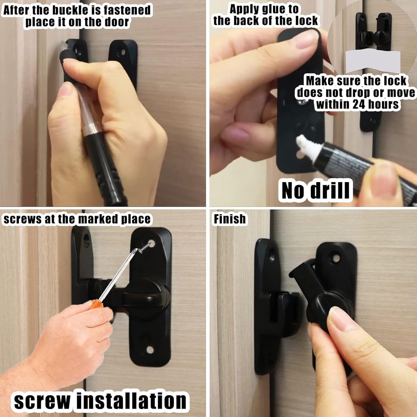 Black Zinc Alloy Barn Door Lock with 90/180 Degree Gate Latches - Right Angle Hasp Latch for Push/Sliding Doors