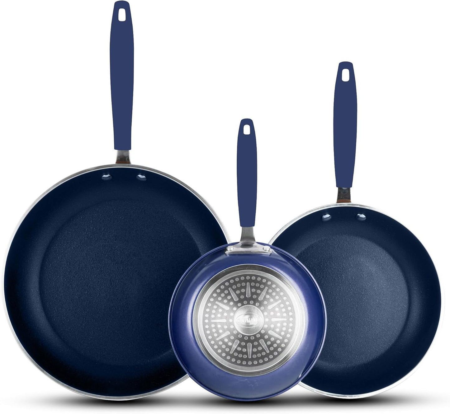 Blue Granitestone 3 Piece Non-Stick Frying Pans Set - 8/10/12 Inch Skillets for Cooking - Induction Cookware, Dishwasher/Oven Safe