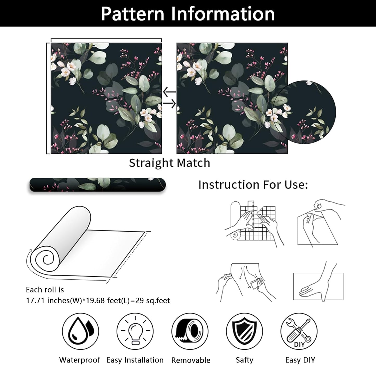 Bohemian Eucalyptus Peel and Stick Wallpaper - Removable Floral Contact Paper for Bedroom and Living Room - Waterproof DIY Decorative Vinyl Adhesive Wallpaper - 17.71" X 236.2