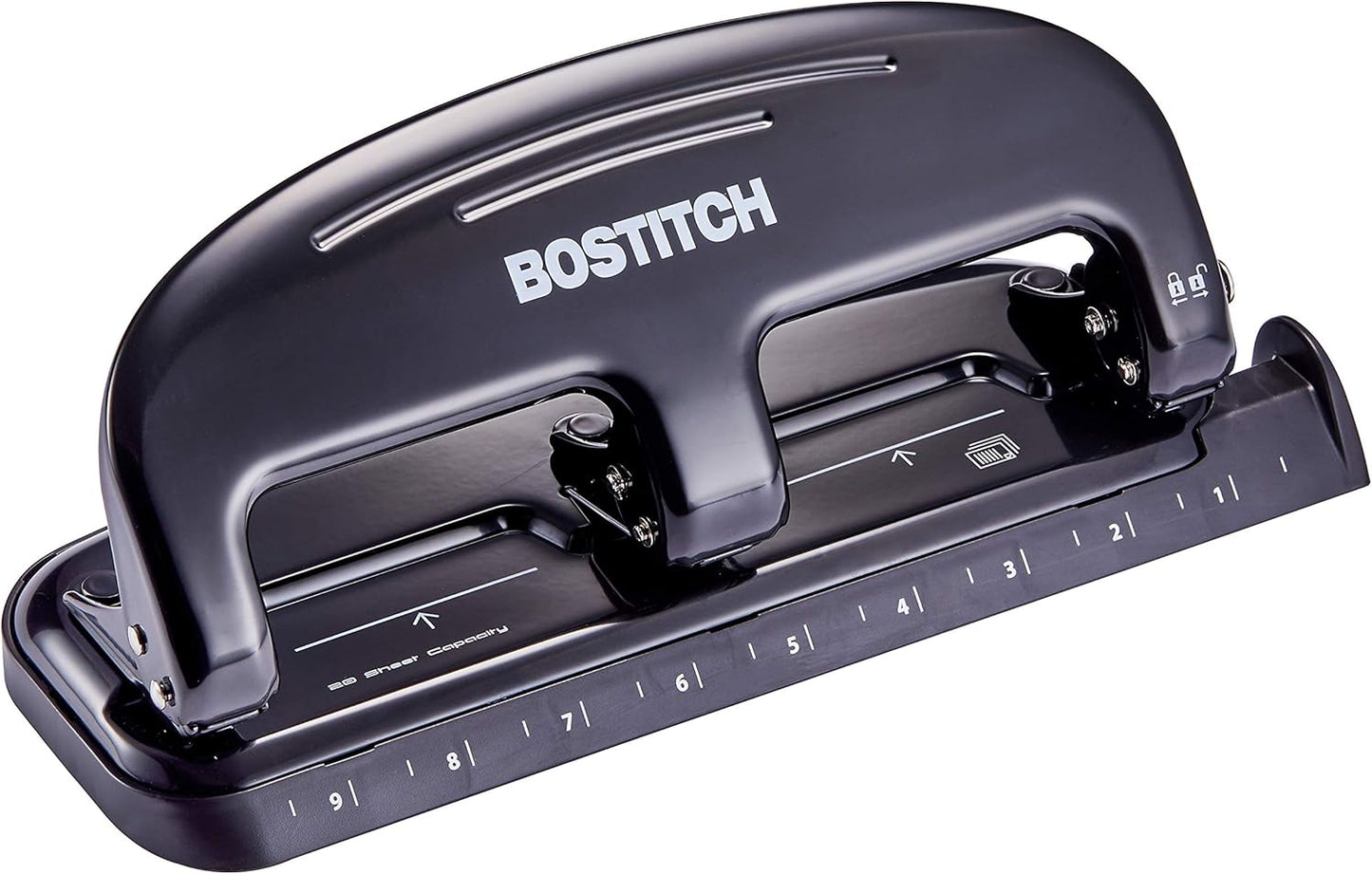 Bostitch Office EZ Squeeze 3-Hole Punch, 20 Sheet Capacity, Silver/Black