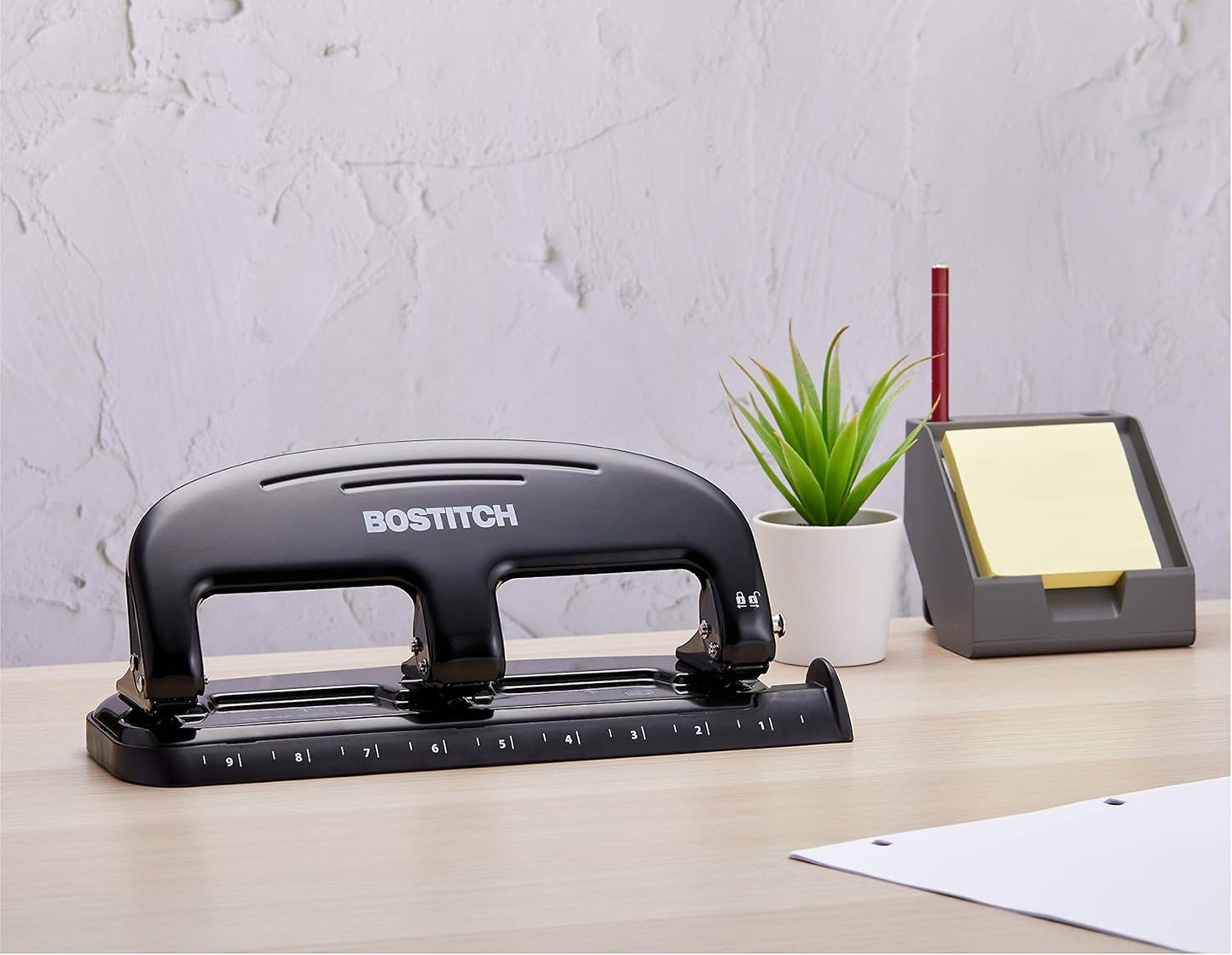 Bostitch Office EZ Squeeze 3-Hole Punch, 20 Sheet Capacity, Silver/Black