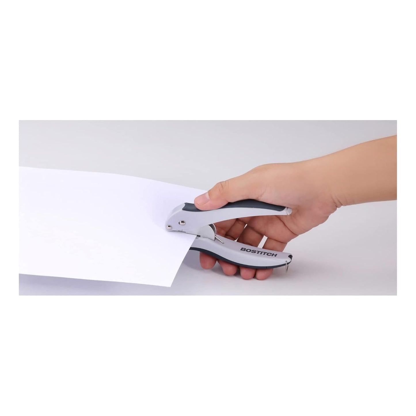 Bostitch Office EZ Squeeze One-Hole Punch, Gray/Blue - 10 Sheet Capacity, Lightweight