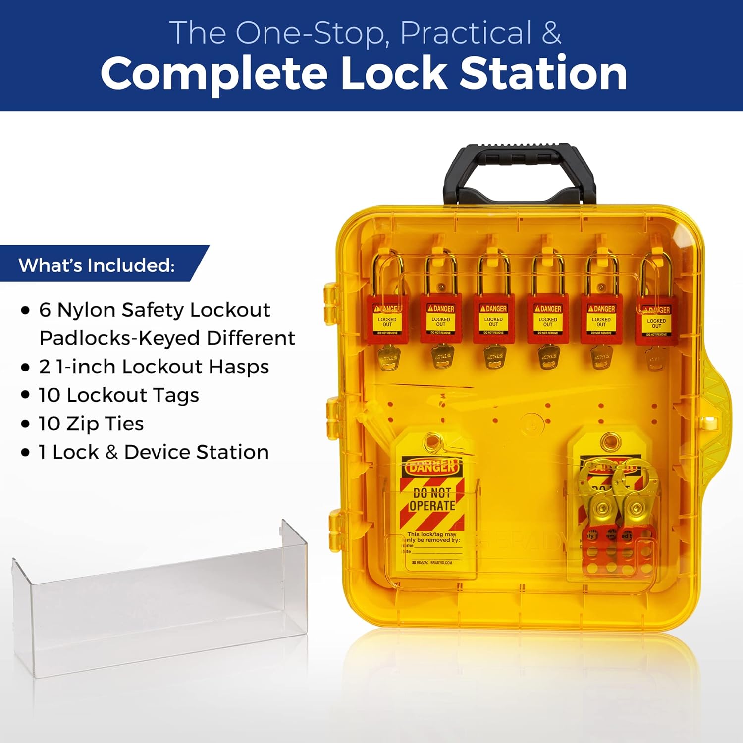 BRADY Lockout Tagout Station with 6 Keyed Different Safety Locks, 2 Hasps, and 10 Do Not Operate Tags - 153681