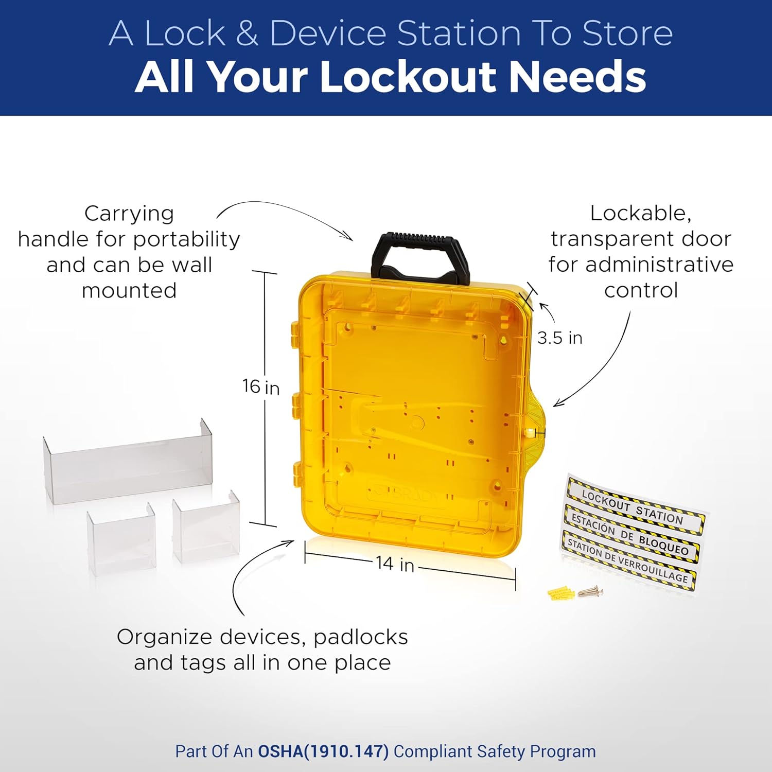 BRADY Lockout Tagout Station with 6 Keyed Different Safety Locks, 2 Hasps, and 10 Do Not Operate Tags - 153681
