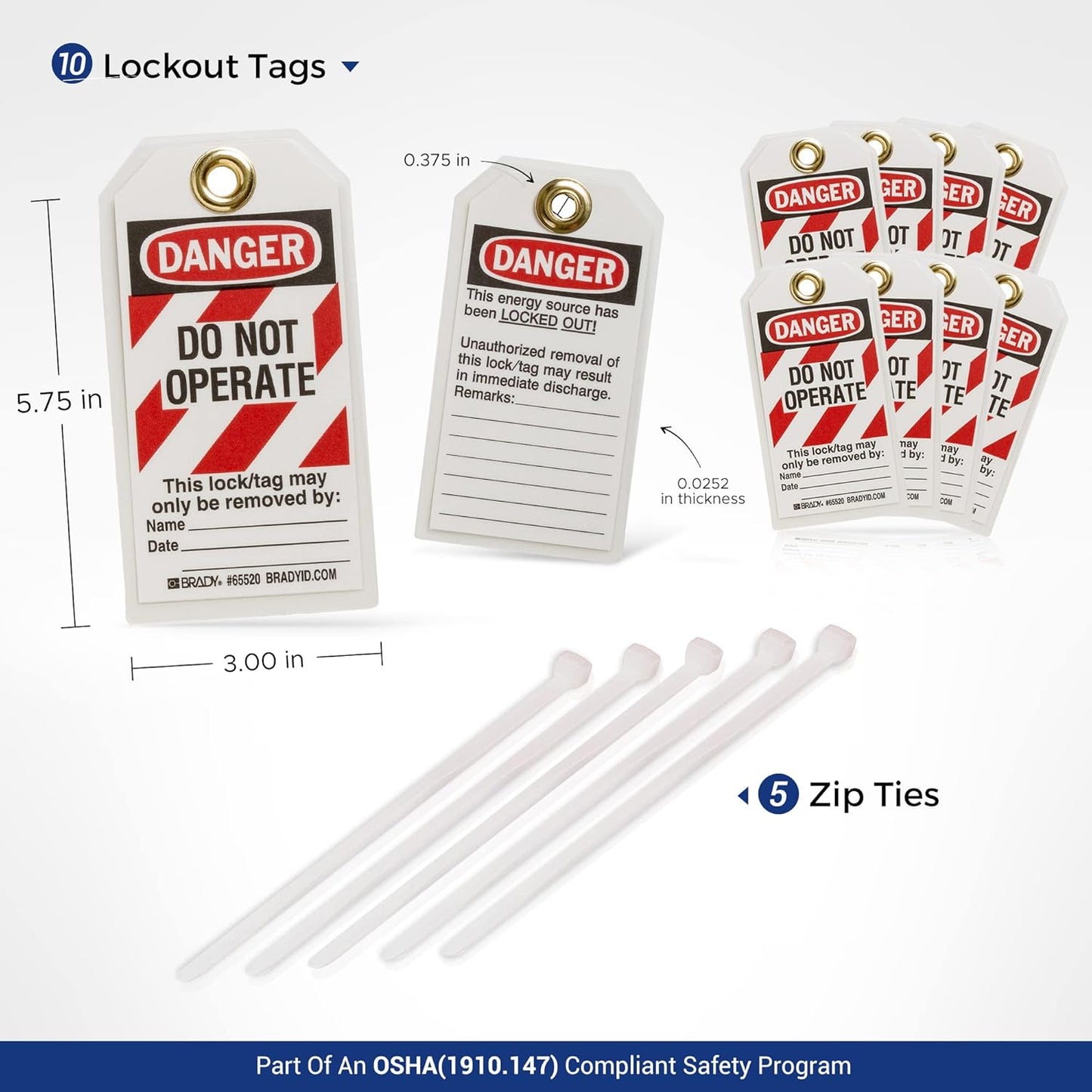 BRADY Lockout Tagout Station with 6 Keyed Different Safety Locks, 2 Hasps, and 10 Do Not Operate Tags - 153681