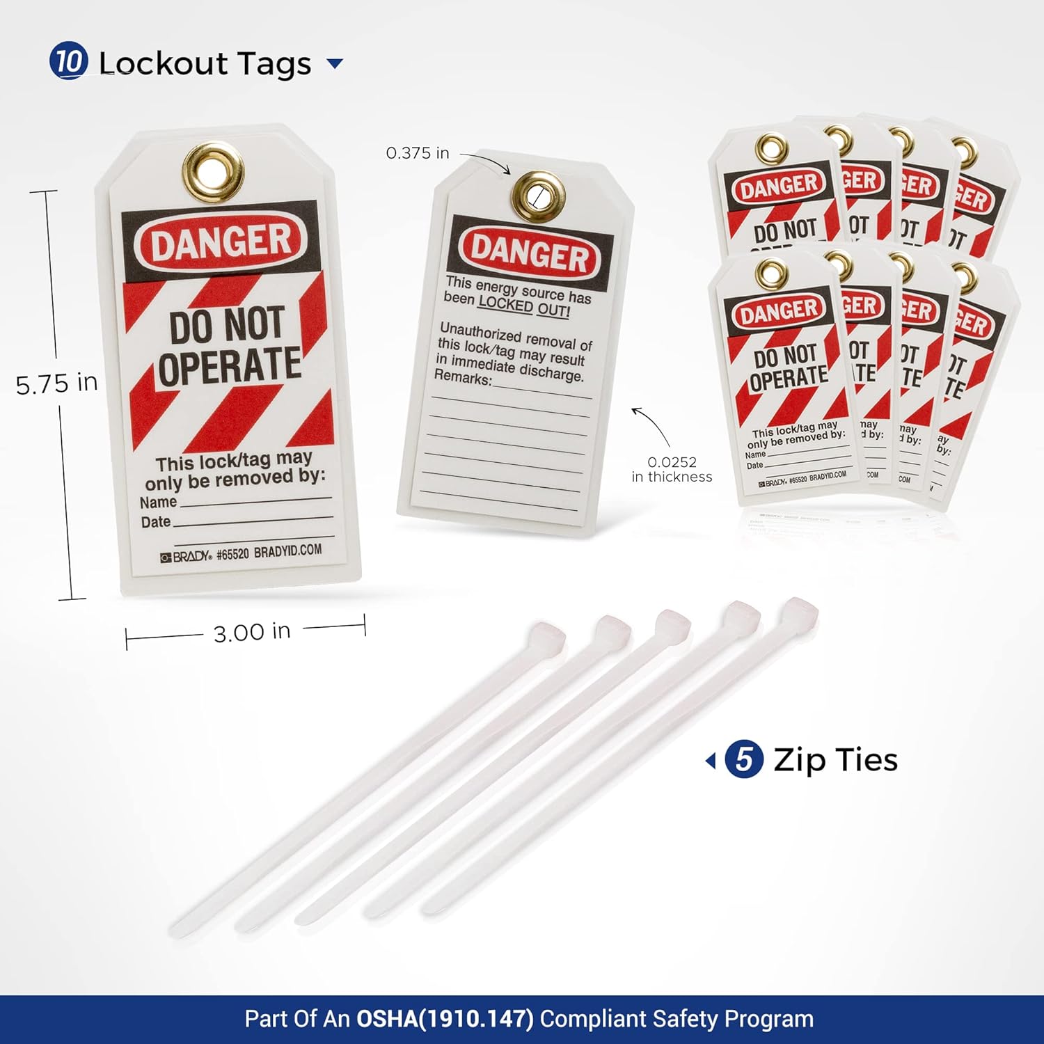 BRADY Lockout Tagout Station with 6 Keyed Different Safety Locks, 2 Hasps, and 10 Do Not Operate Tags - 153681