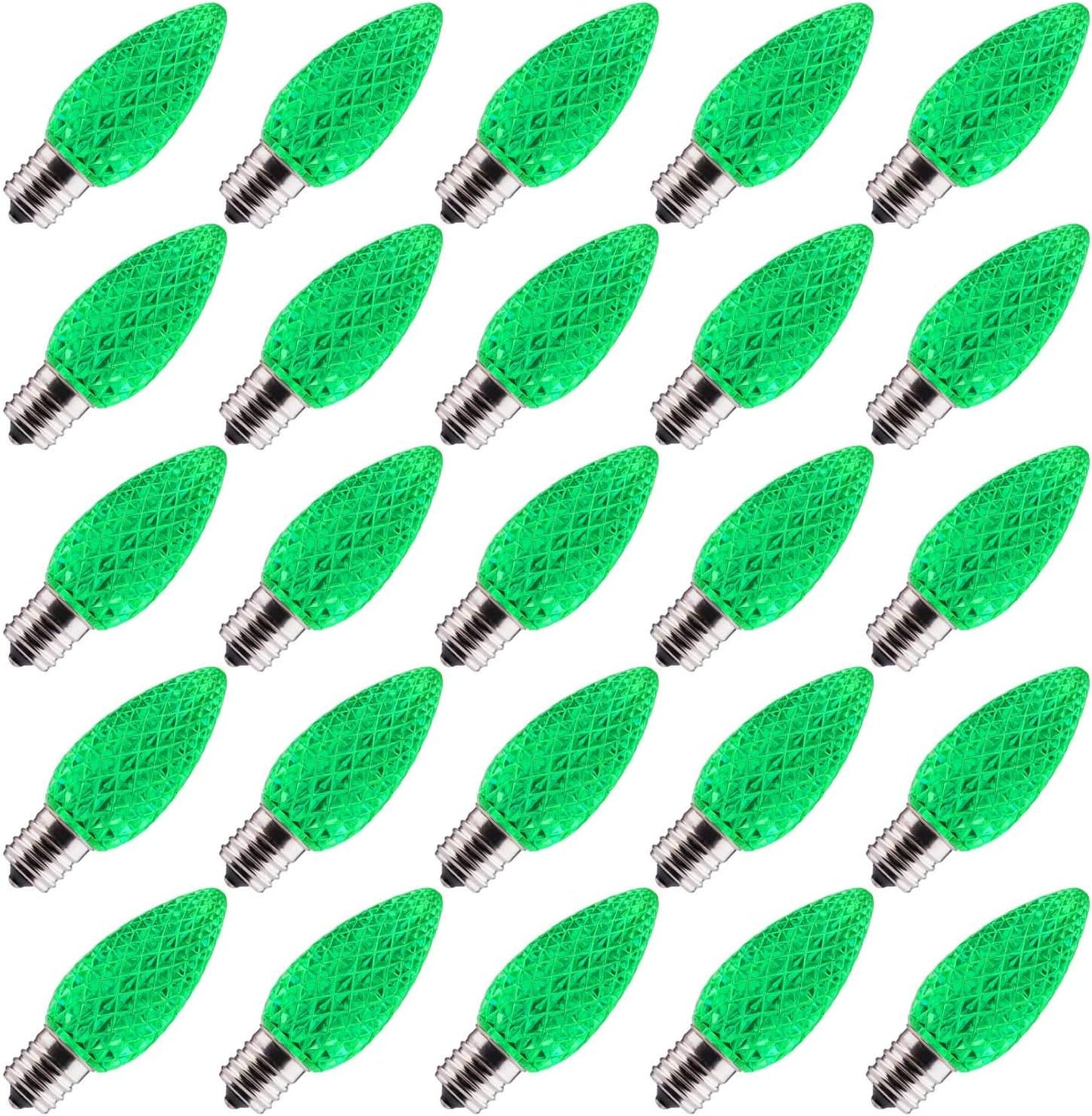 Brightown 25 Pack C9 LED Christmas Light Bulbs - Shatterproof, Dimmable, Green - Commercial Grade for String Lights
