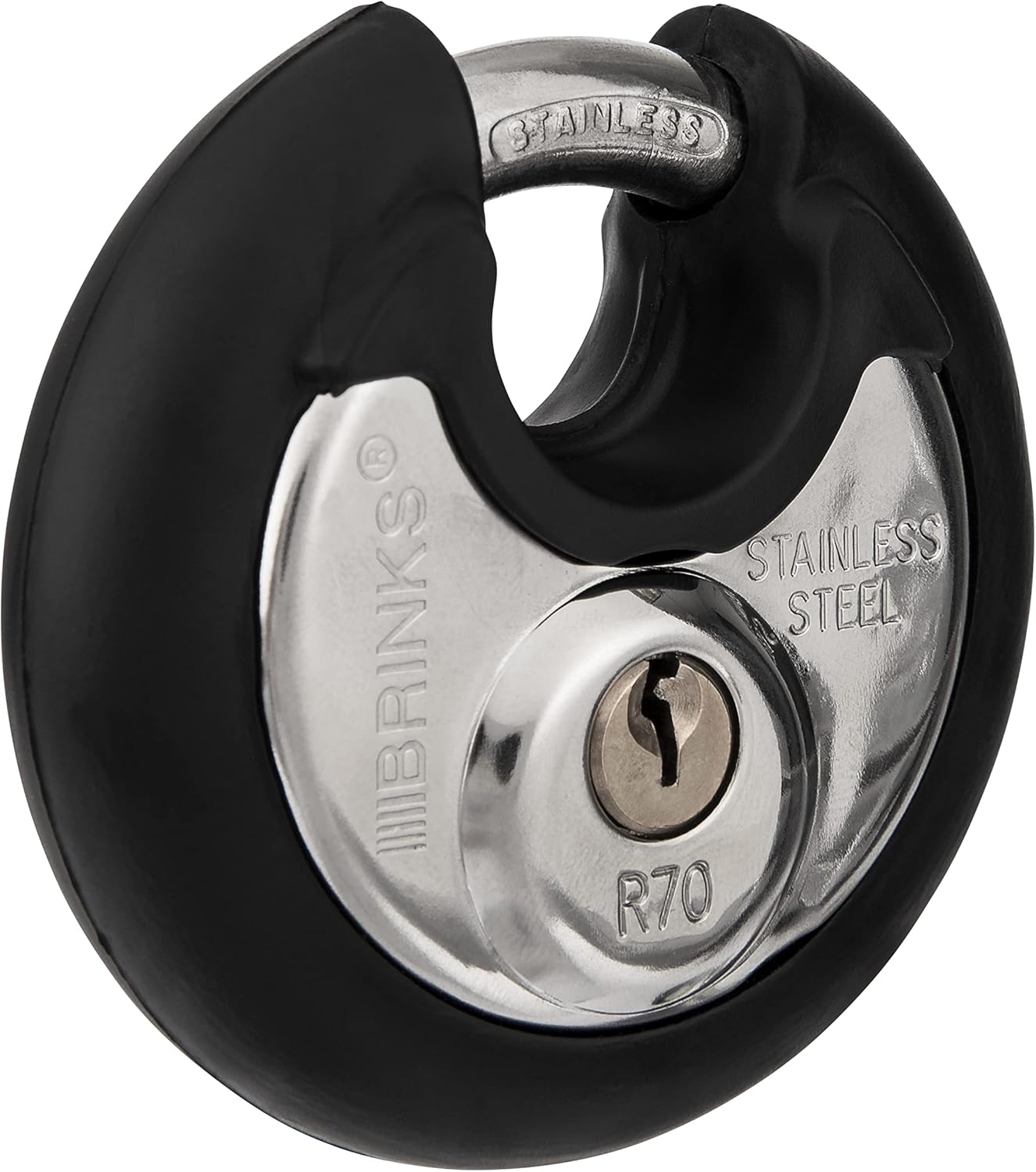 BRINKS 70mm Stainless Steel Heavy Duty Padlock & Key 2 Pack for Storage Shed, Garage, Locker, Sliding Doors, Cabinets - Keyed Alike Discus Lock with Steel Shackle, Black