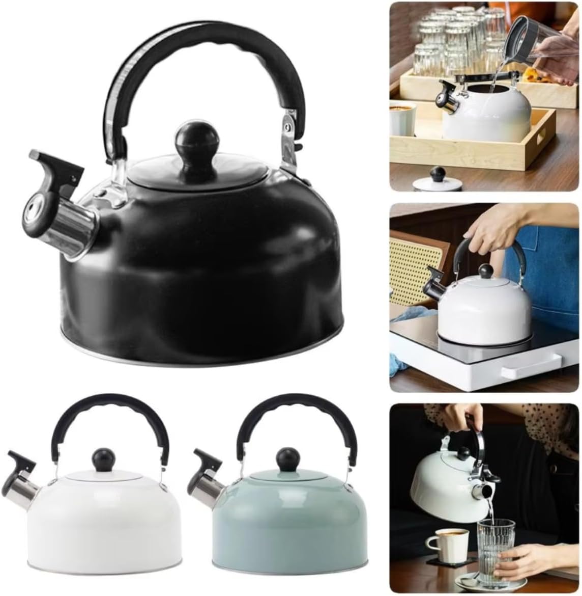 Bronze Handle Whistle Kettle for Gas & Induction Cookers - 3L Capacity for Coffee & Tea