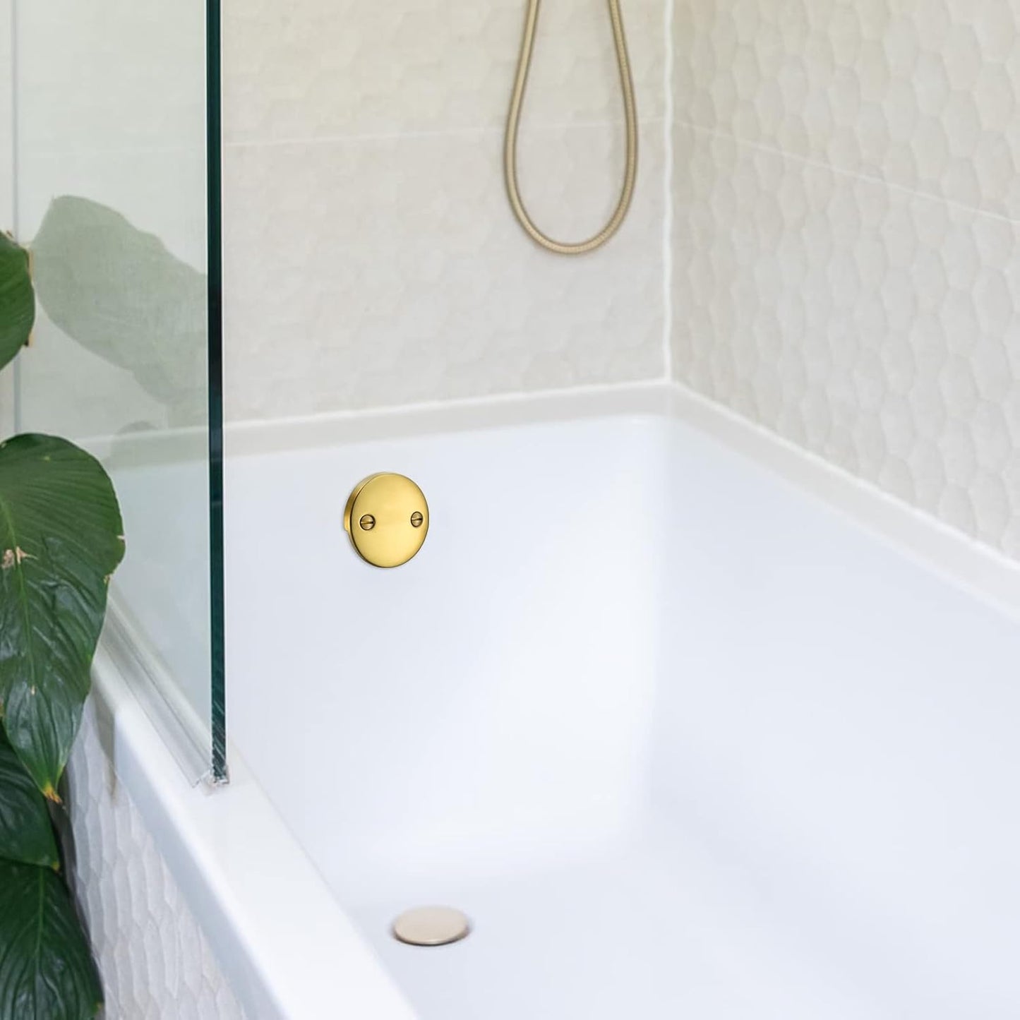 Brushed Brass 2 Hole Bathtub Overflow Plate, 3-3/16 Inches Diameter - LOWCUS