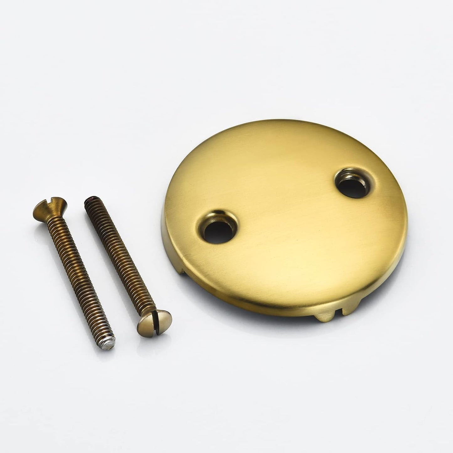 Brushed Brass 2 Hole Bathtub Overflow Plate, 3-3/16 Inches Diameter - LOWCUS