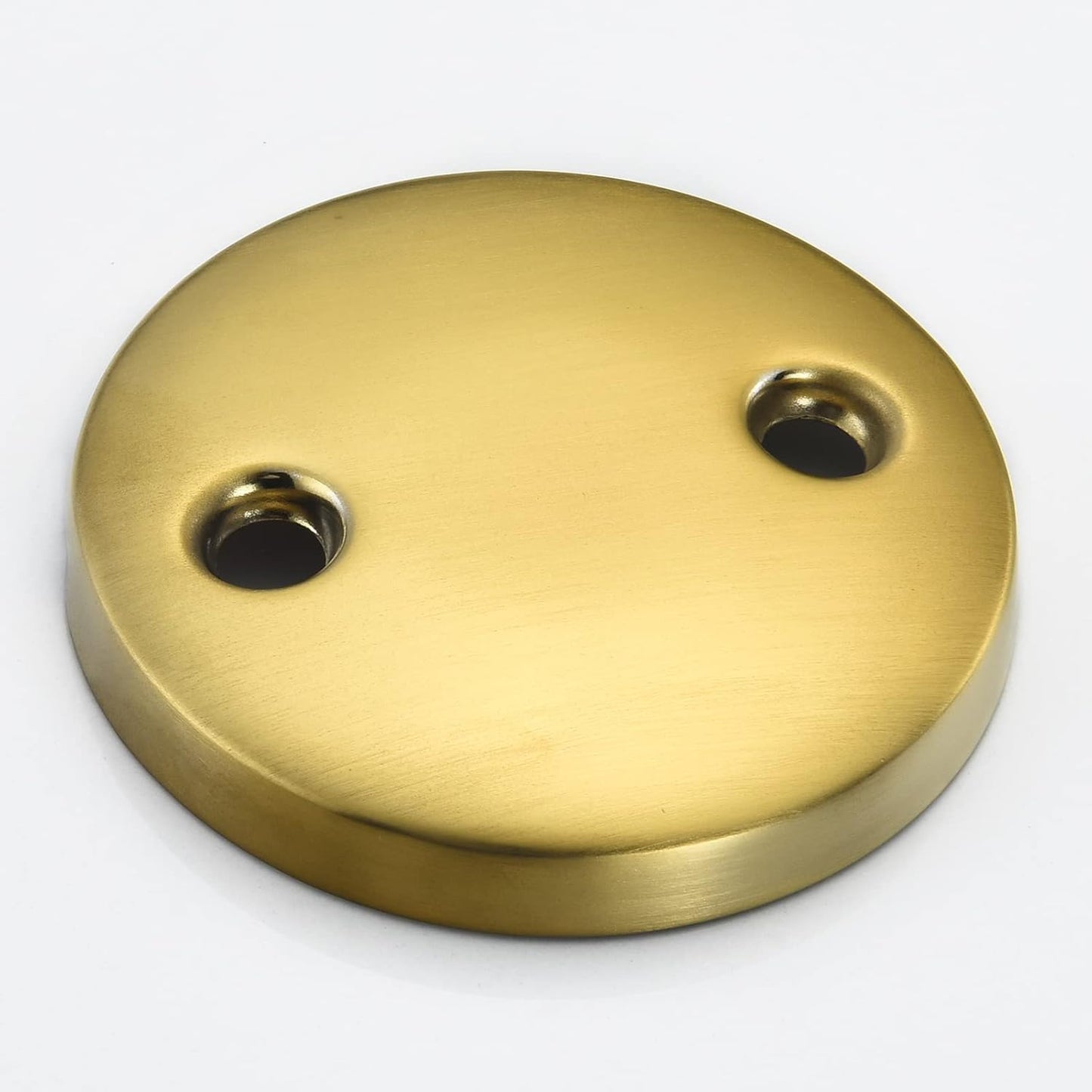 Brushed Brass 2 Hole Bathtub Overflow Plate, 3-3/16 Inches Diameter - LOWCUS