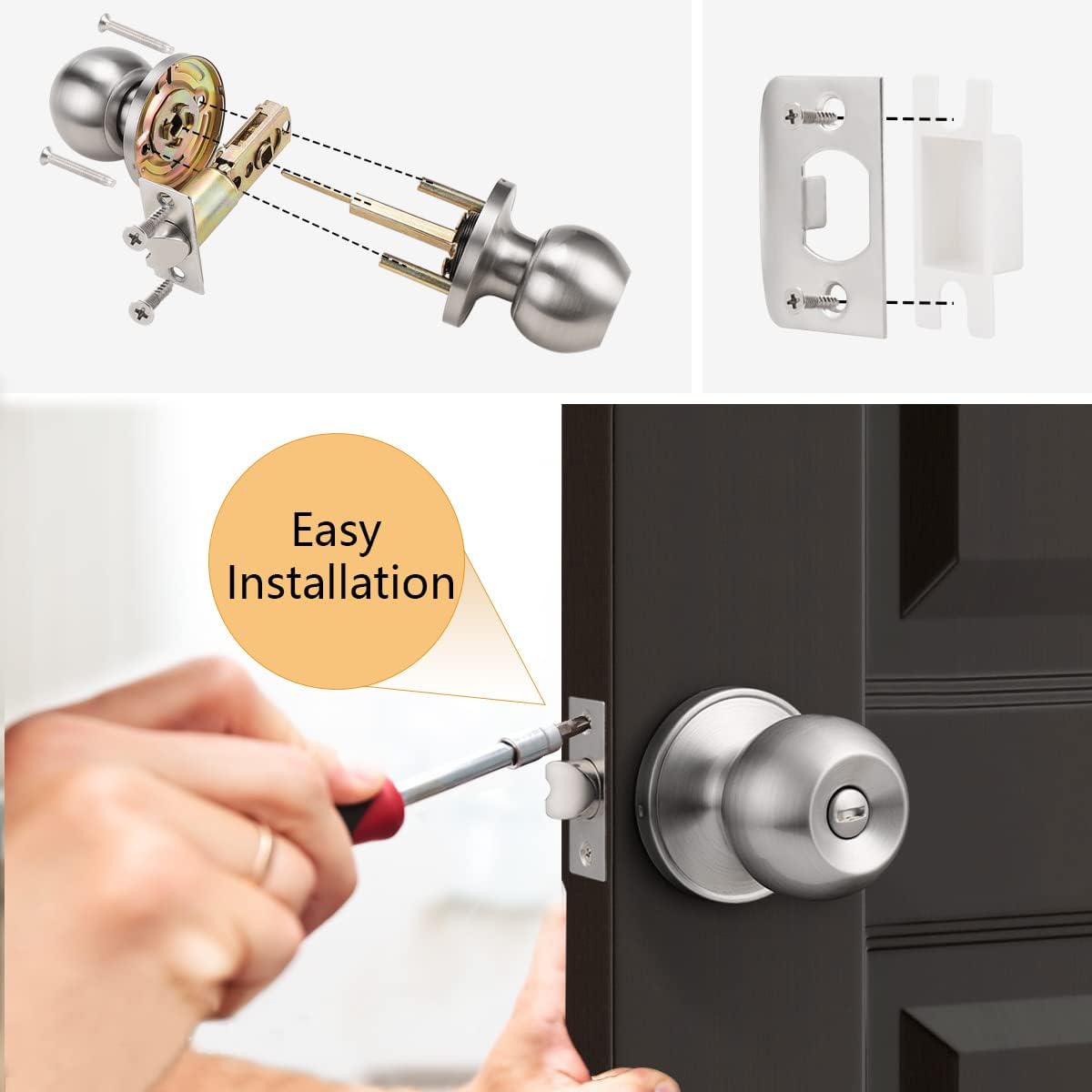 Brushed Nickel Privacy Door Knob for Bathroom/Bedroom - Keyless Interior Lock by Probrico
