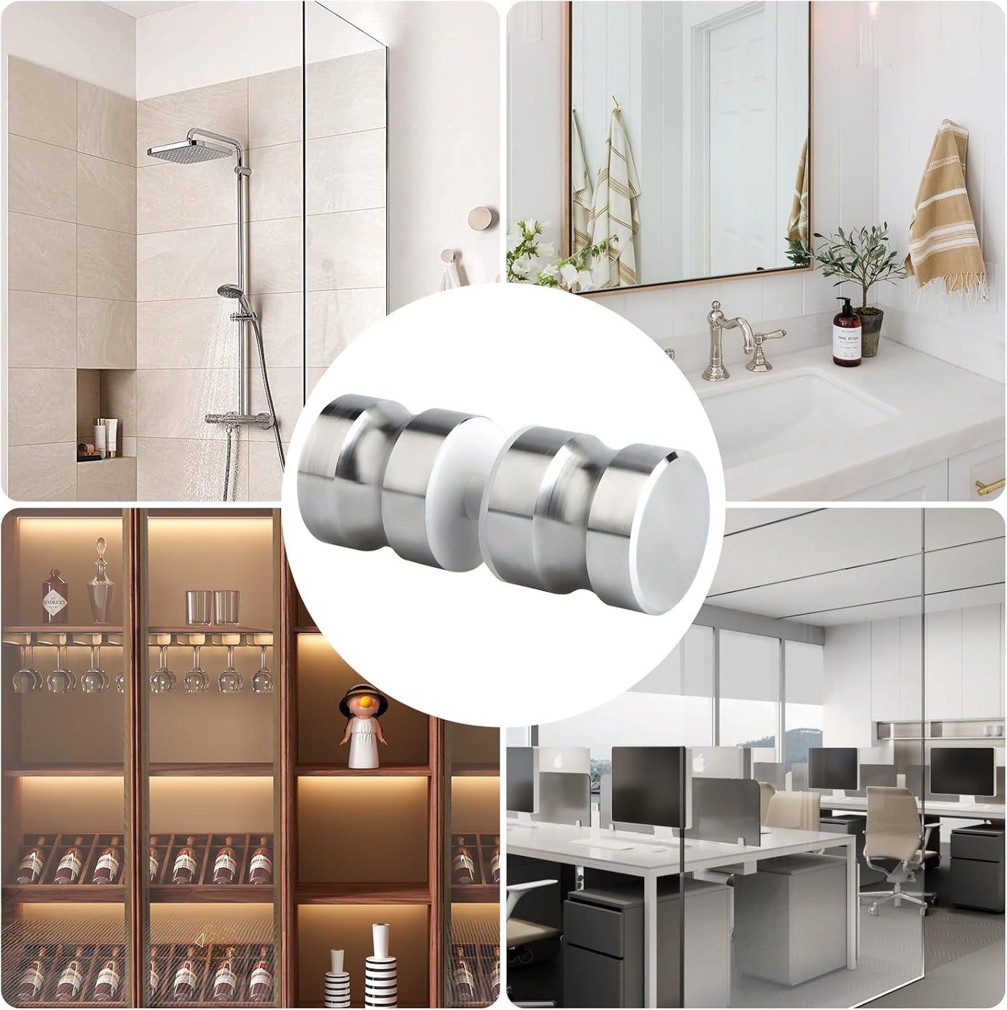 Brushed Nickel Stainless Steel Shower Glass Door Handle - Replacement Knob for Sliding Doors - Solid SUS304 Double Side Pull Hardware