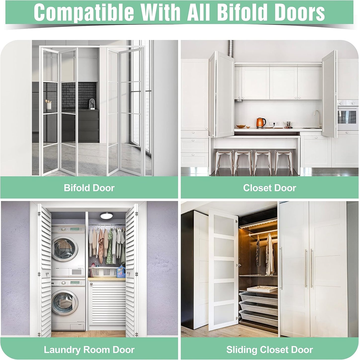 BUDONI Bi-fold Sliding Closet Door Hardware Repair Kit - 2 Pack Set for 7/8" to 1" Track, Includes Top Bottom Pivots Bracket and Guide Wheel - Folding Pocket Door Replacement Parts