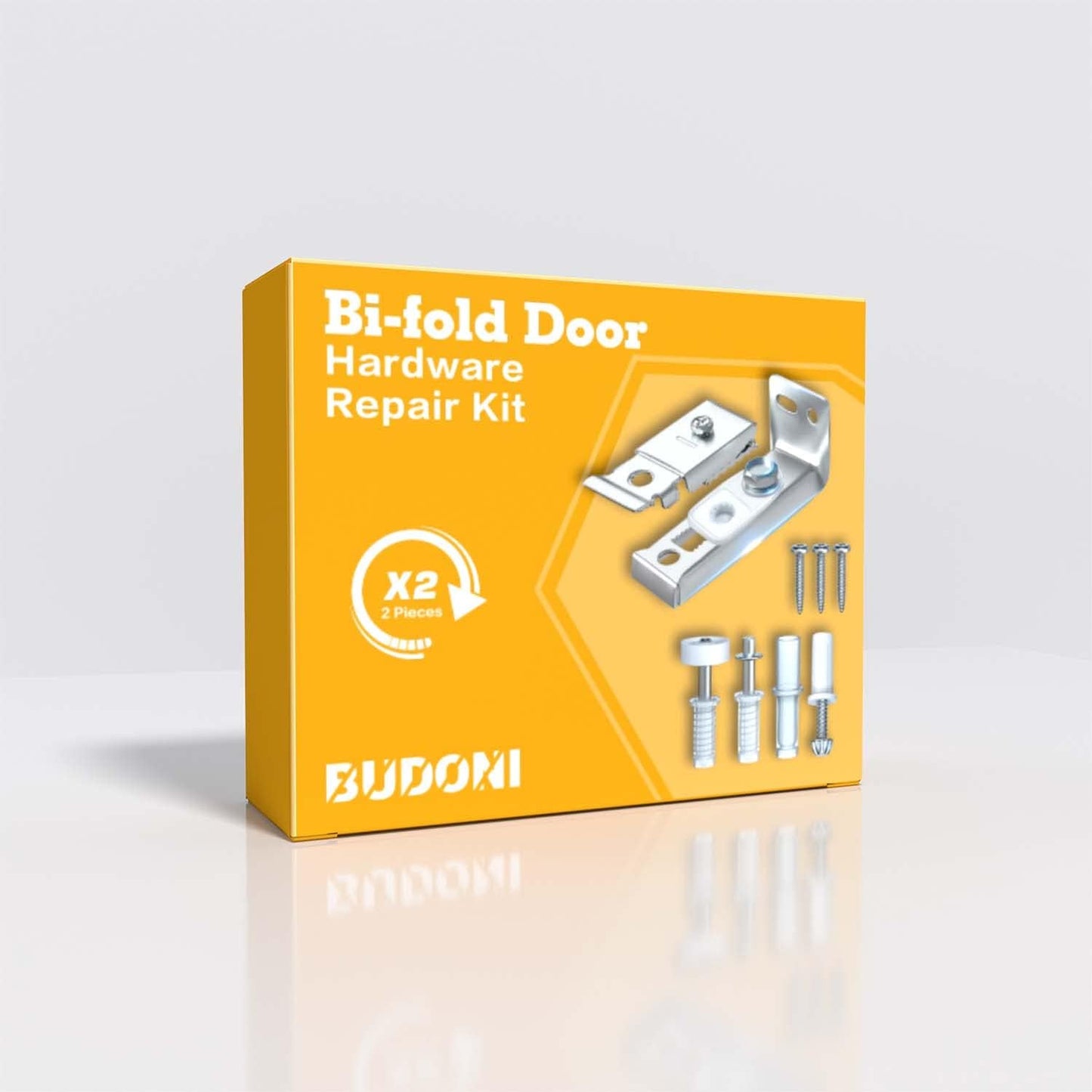 BUDONI Bi-fold Sliding Closet Door Hardware Repair Kit - 2 Pack Set for 7/8" to 1" Track, Includes Top Bottom Pivots Bracket and Guide Wheel - Folding Pocket Door Replacement Parts