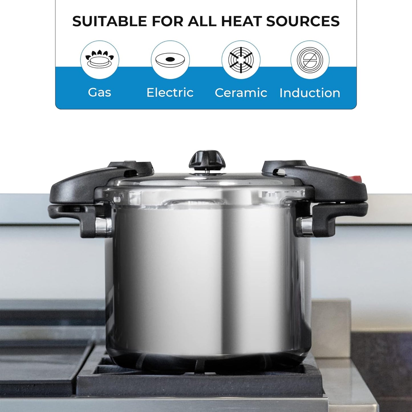 Buffalo 8 Qt Stainless Steel Pressure Cooker - Small Canning Pot with Lid for Home and Commercial Use - Easy to Clean Stovetop Pressure Canner - SG Certified QCP408