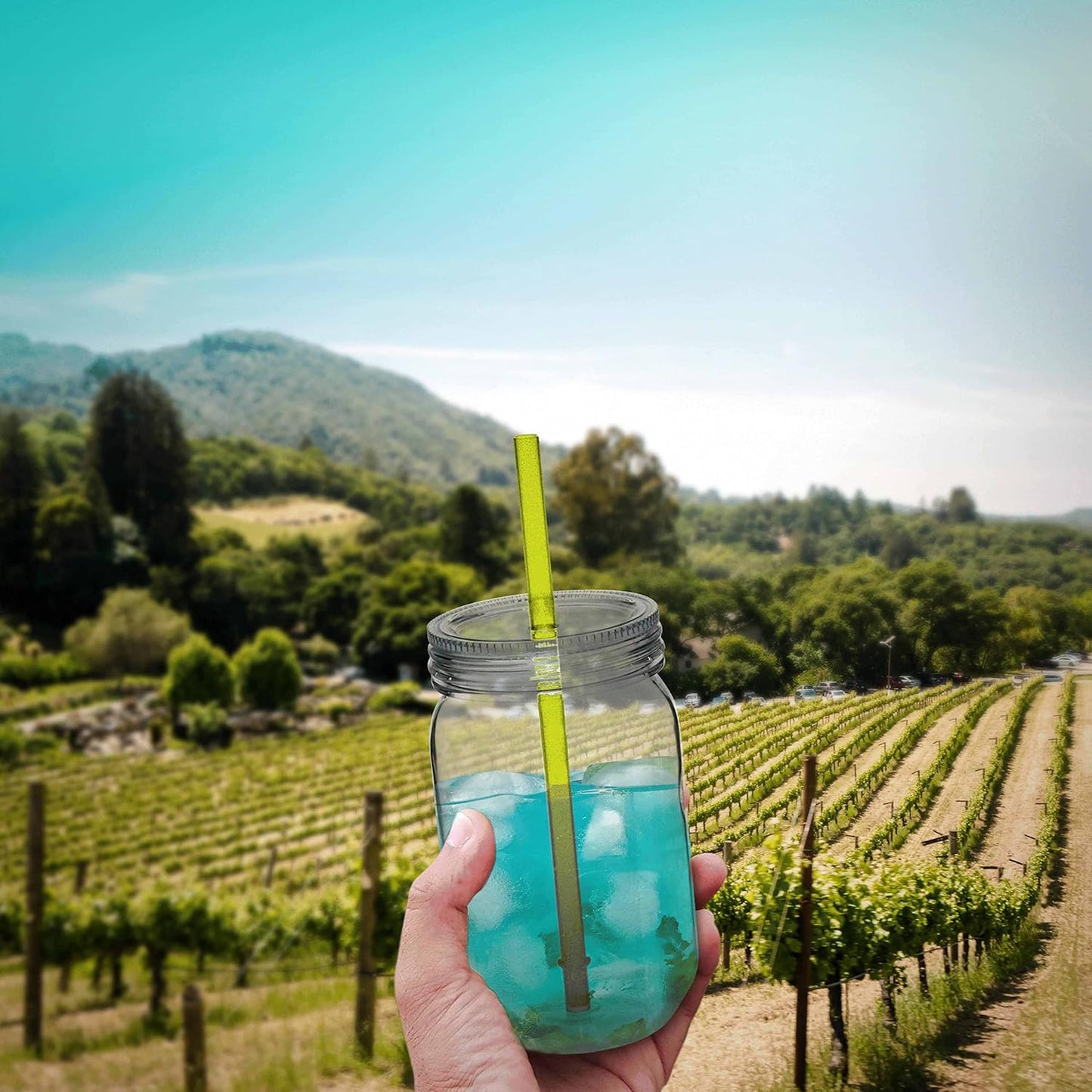 Bulk Pack of 10 Apple Green Plastic Mason Jars with Straw - 24 oz. - Perfect for Overnight Oats, Fruits, Pickles, and Beverages