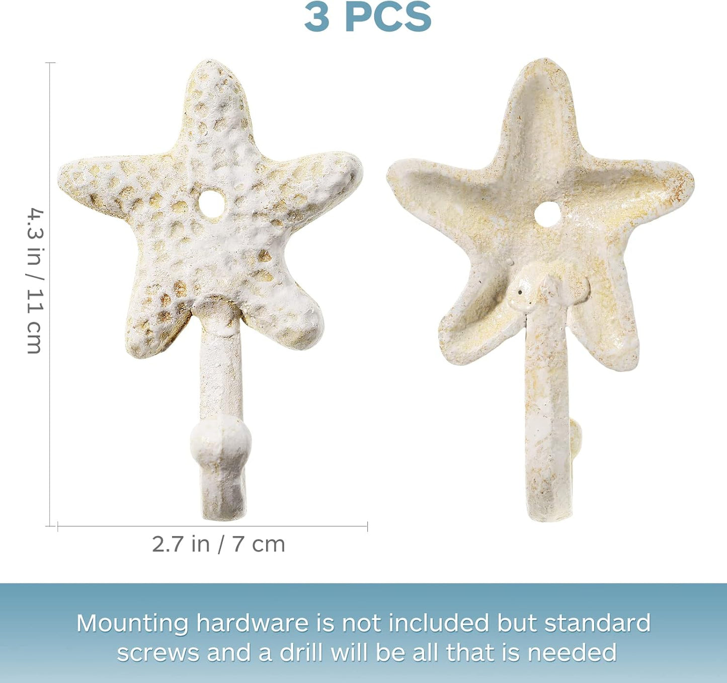 Cabilock 3pcs Heavy Duty Antique Star Towel Hooks - Decorative Wall Mounted Robe Hook Hat Rack for Bathroom and Kitchen