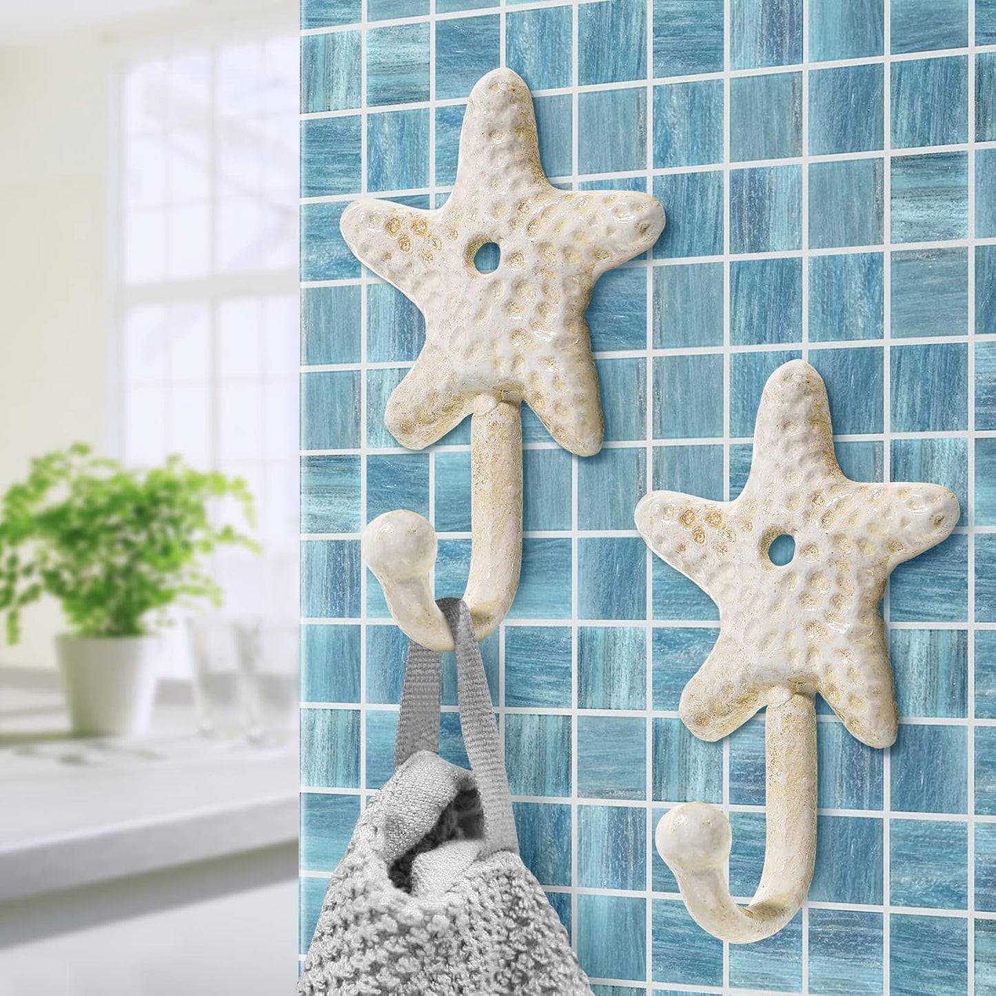 Cabilock 3pcs Heavy Duty Antique Star Towel Hooks - Decorative Wall Mounted Robe Hook Hat Rack for Bathroom and Kitchen