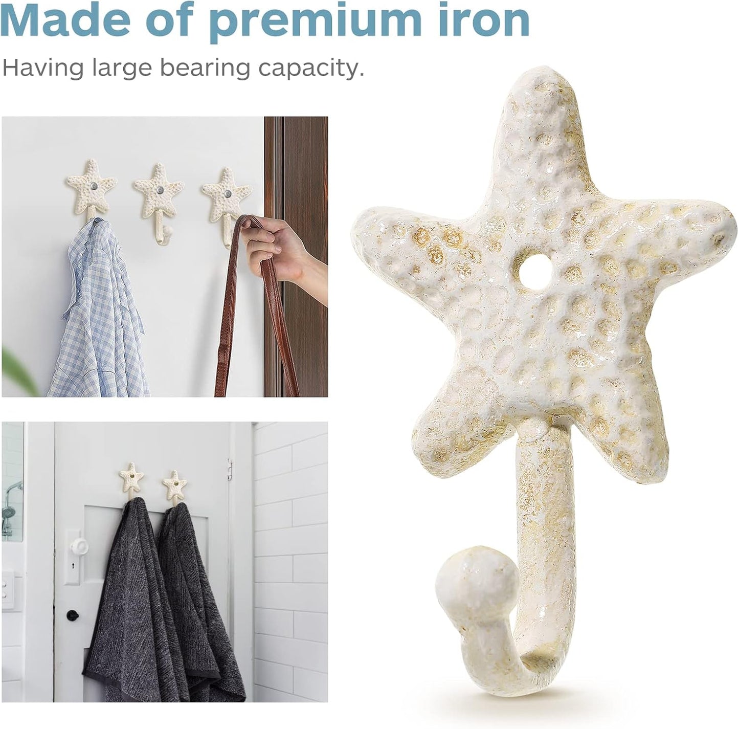 Cabilock 3pcs Heavy Duty Antique Star Towel Hooks - Decorative Wall Mounted Robe Hook Hat Rack for Bathroom and Kitchen