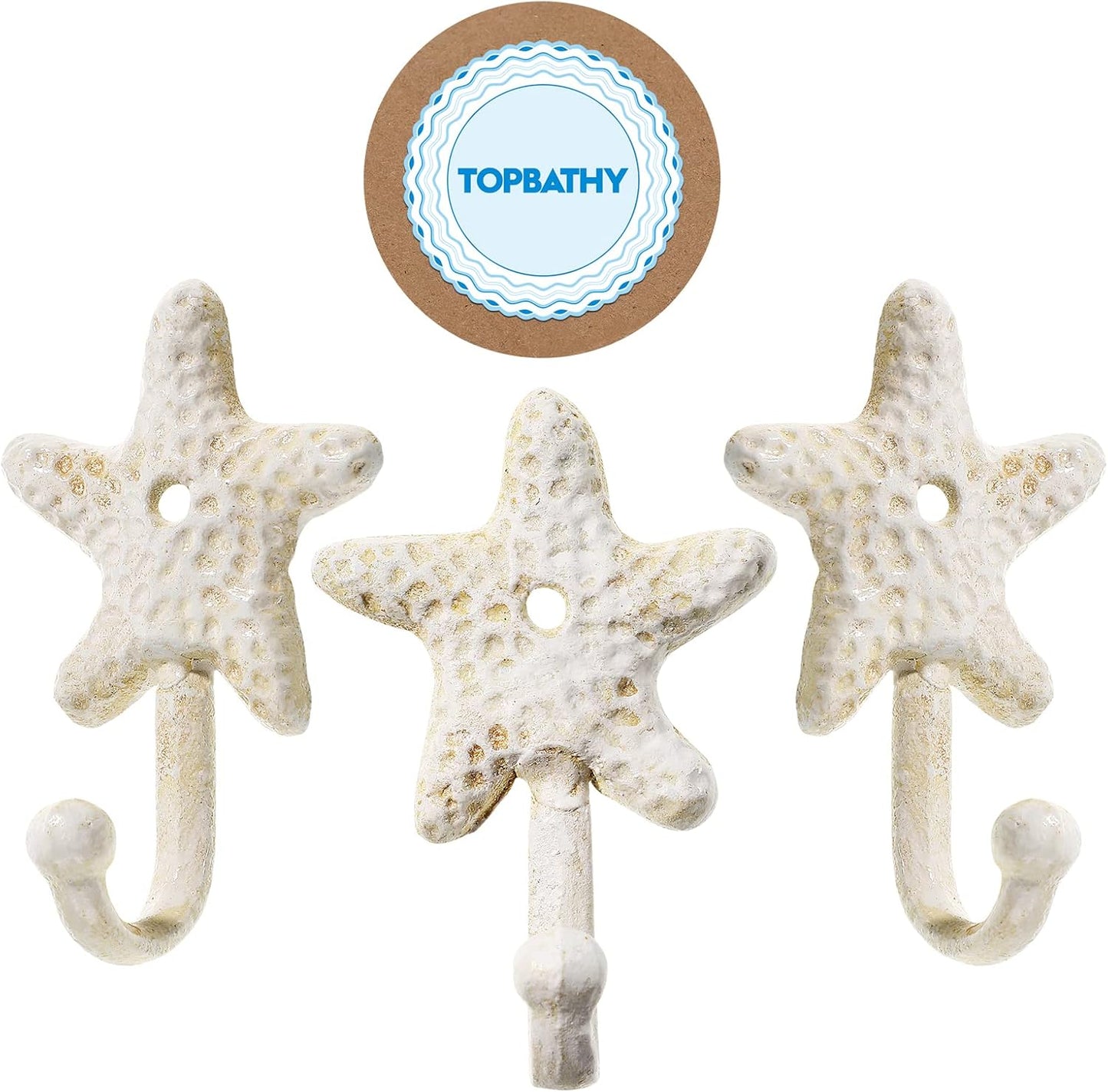 Cabilock 3pcs Heavy Duty Antique Star Towel Hooks - Decorative Wall Mounted Robe Hook Hat Rack for Bathroom and Kitchen