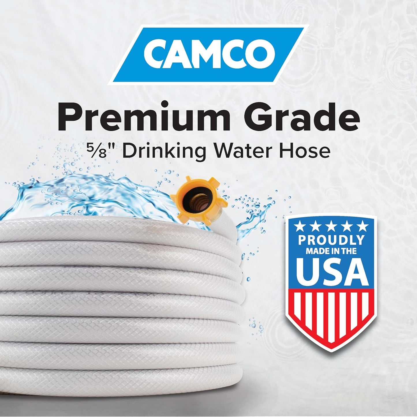 Camco TastePURE 25-Ft RV Drinking Water Hose - Lead, BPA, and Phthalate-Free - Diamond-Hatch Reinforced PVC Design - Made in USA - 5/8” Diameter