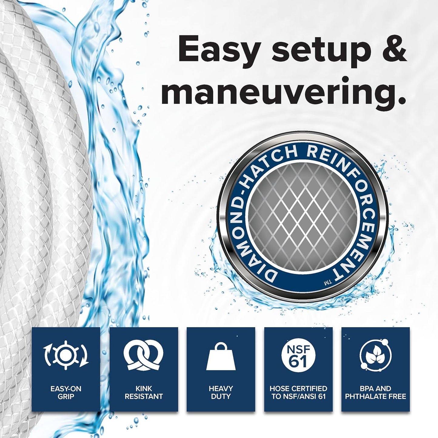 Camco TastePURE 25-Ft RV Drinking Water Hose - Lead, BPA, and Phthalate-Free - Diamond-Hatch Reinforced PVC Design - Made in USA - 5/8” Diameter