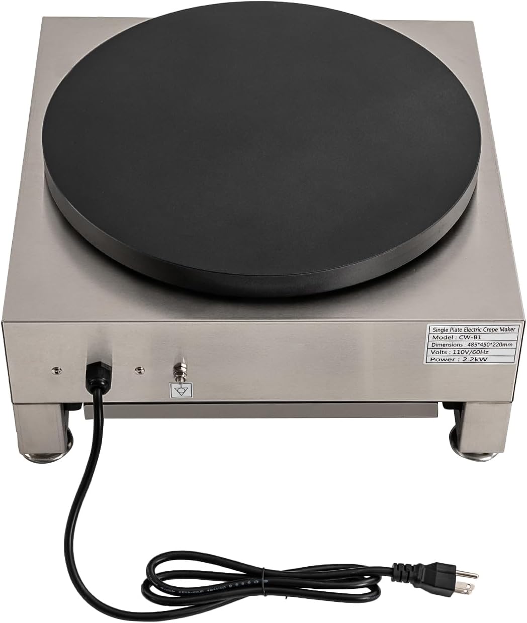 CapBoator 15" Commercial Electric Crepe Maker - Stainless Steel Non-Stick Pancake Machine with 6 Temperature Control Settings - Portable Griddle for Breakfast - Eggs, Bacon, Crepes