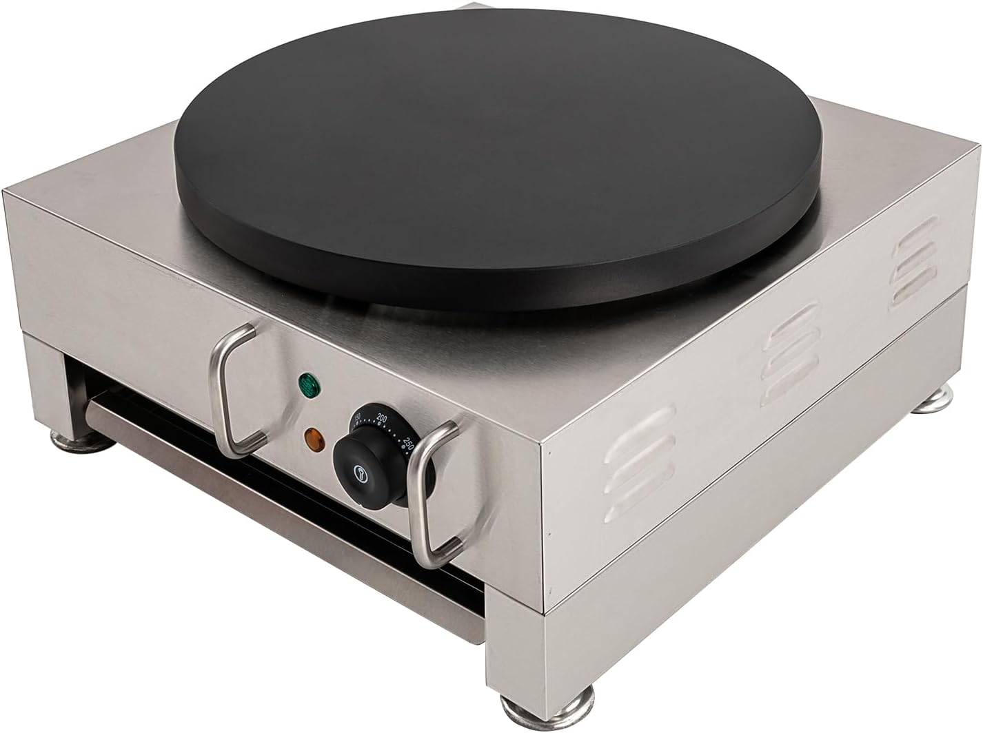 CapBoator 15" Commercial Electric Crepe Maker - Stainless Steel Non-Stick Pancake Machine with 6 Temperature Control Settings - Portable Griddle for Breakfast - Eggs, Bacon, Crepes