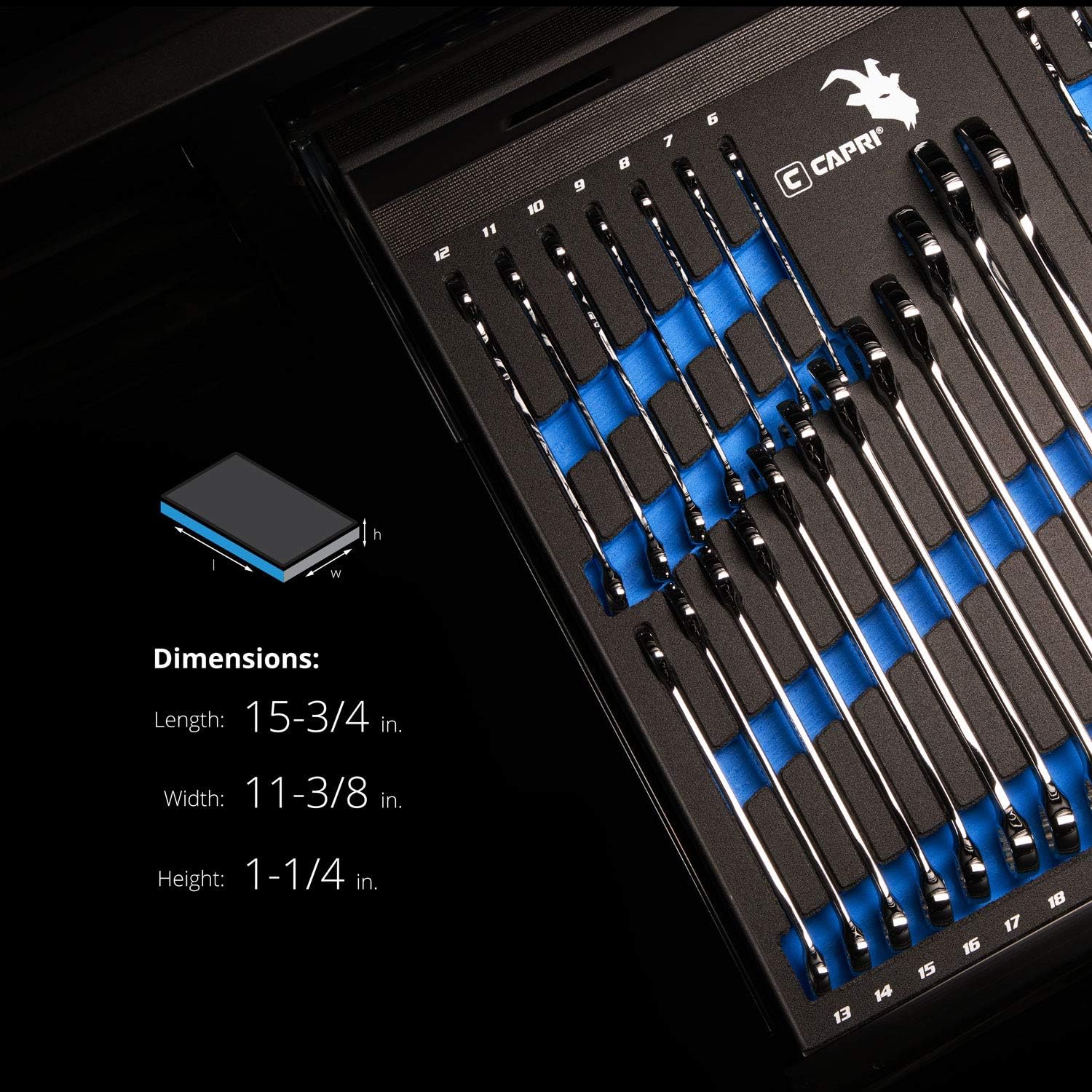 Capri Tools Metric Combination Wrench Set with Mechanic's Tray - 19 Piece Set, 6-24 mm CP11390MT
