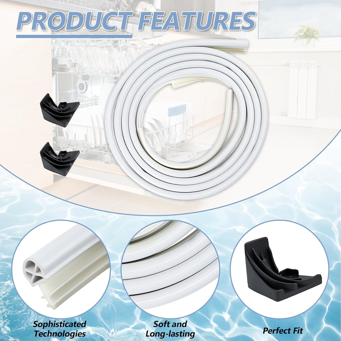Cenipar WD08X10057 Dishwasher Door Gasket Seal Kit for G-E Dishwasher with WD8X227 WD8X228 Corner Gaskets - Replaces PS263963 PS263964