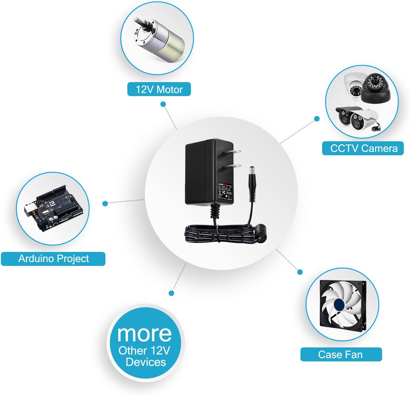 Chanzon 12V 0.5A Power Supply Adapter - AC/DC Switching Transformer for Wall Outlet - 12VDC 500mA Output - Universal Input 100-240V