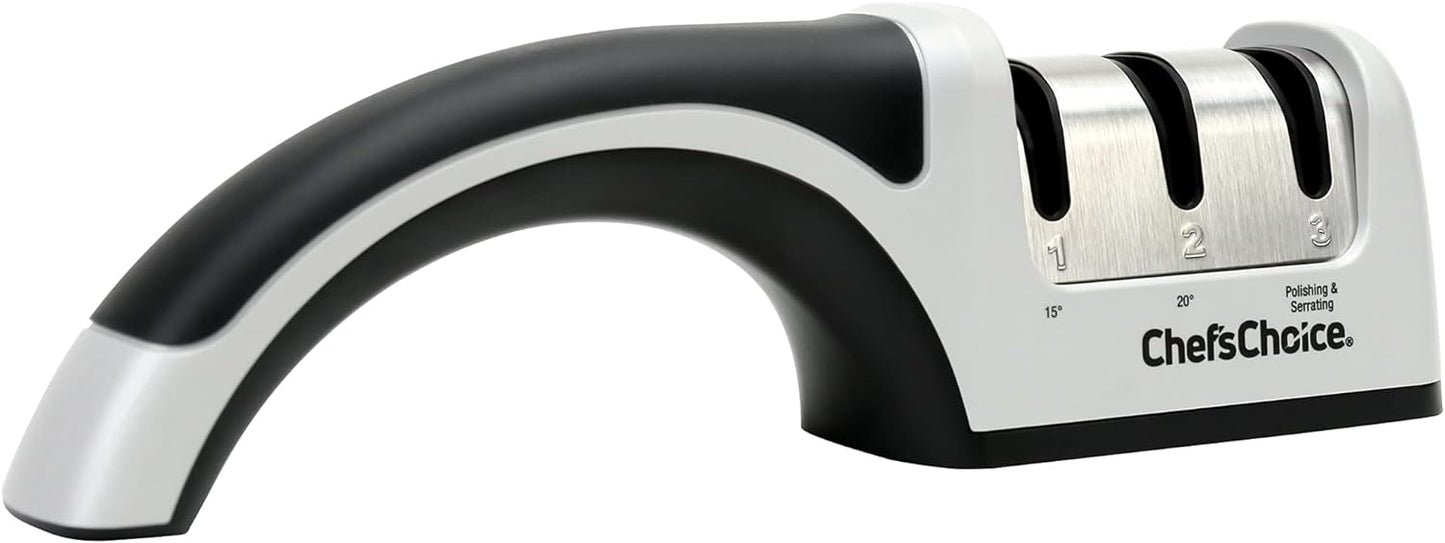 Chef'sChoice 4643 Manual Knife Sharpener: 2-Stage, 15 and 20-Degree Angles, Diamond Abrasives for Serrated and Straight Knives - Gray