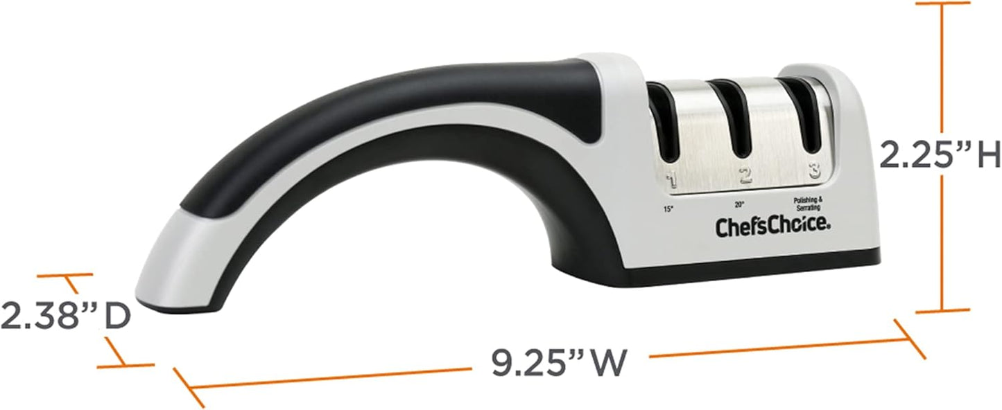Chef'sChoice 4643 Manual Knife Sharpener: 2-Stage, 15 and 20-Degree Angles, Diamond Abrasives for Serrated and Straight Knives - Gray