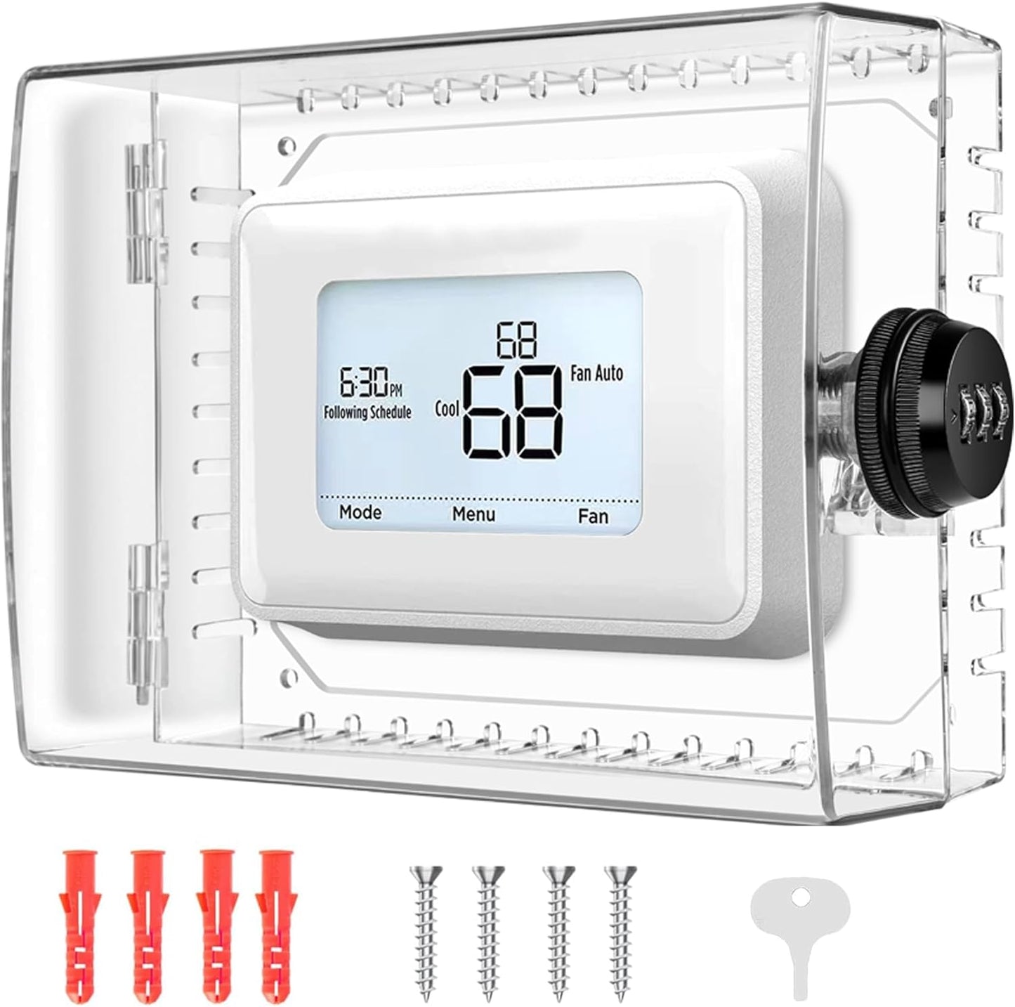Clear Thermostat Lock Box with Combination Lock - Fits Thermostats 5"H x 6" W or Smaller - Wall-Mounted AC Cover Guard