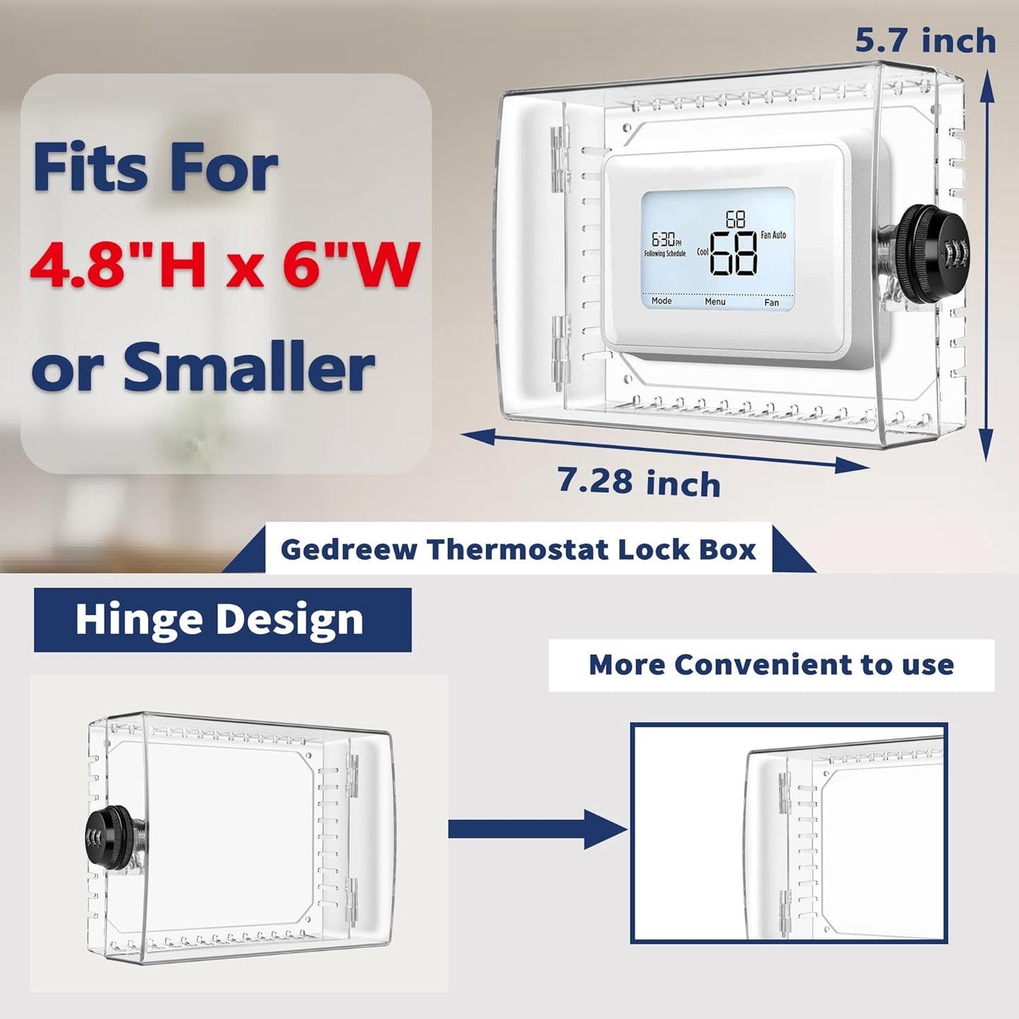 Clear Thermostat Lock Box with Combination Lock - Fits Thermostats 5"H x 6" W or Smaller - Wall-Mounted AC Cover Guard