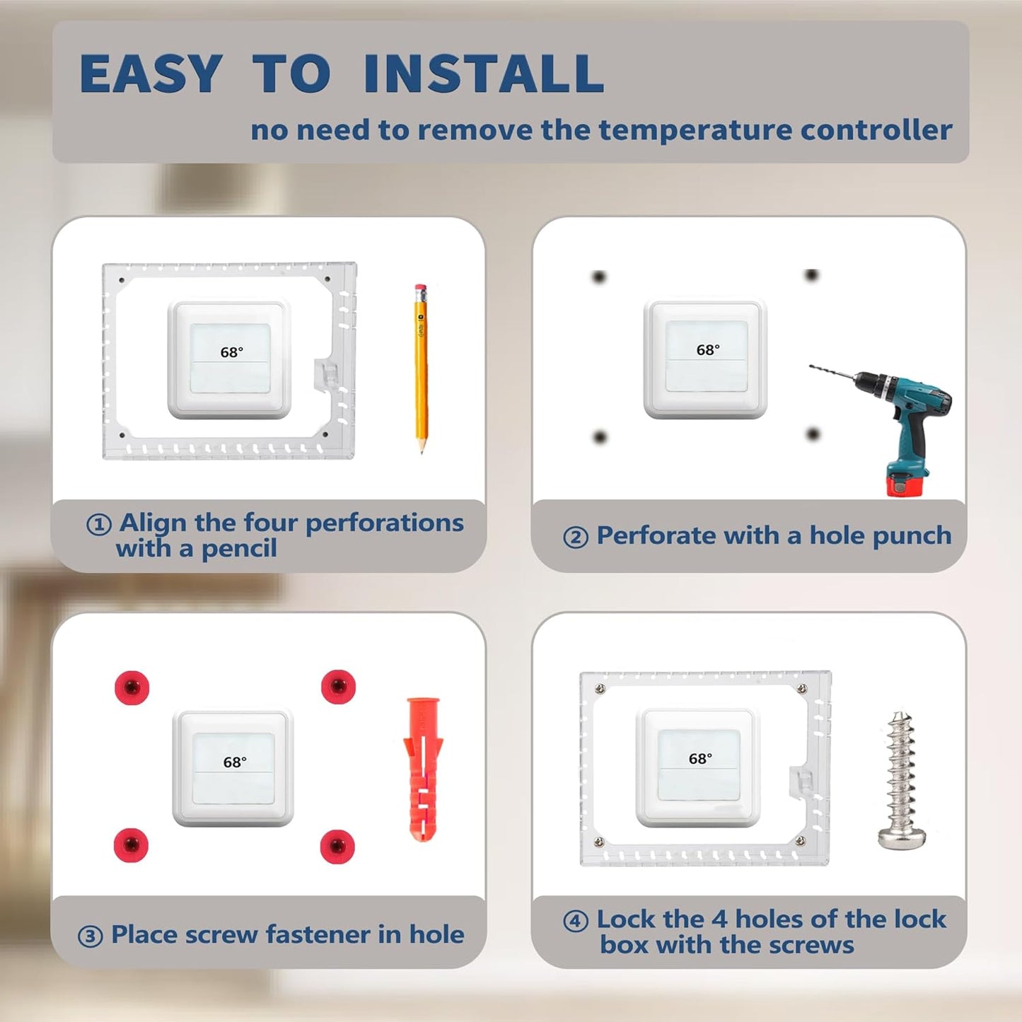 Clear Thermostat Lock Box with Combination Lock - Fits Thermostats 5"H x 6" W or Smaller - Wall-Mounted AC Cover Guard