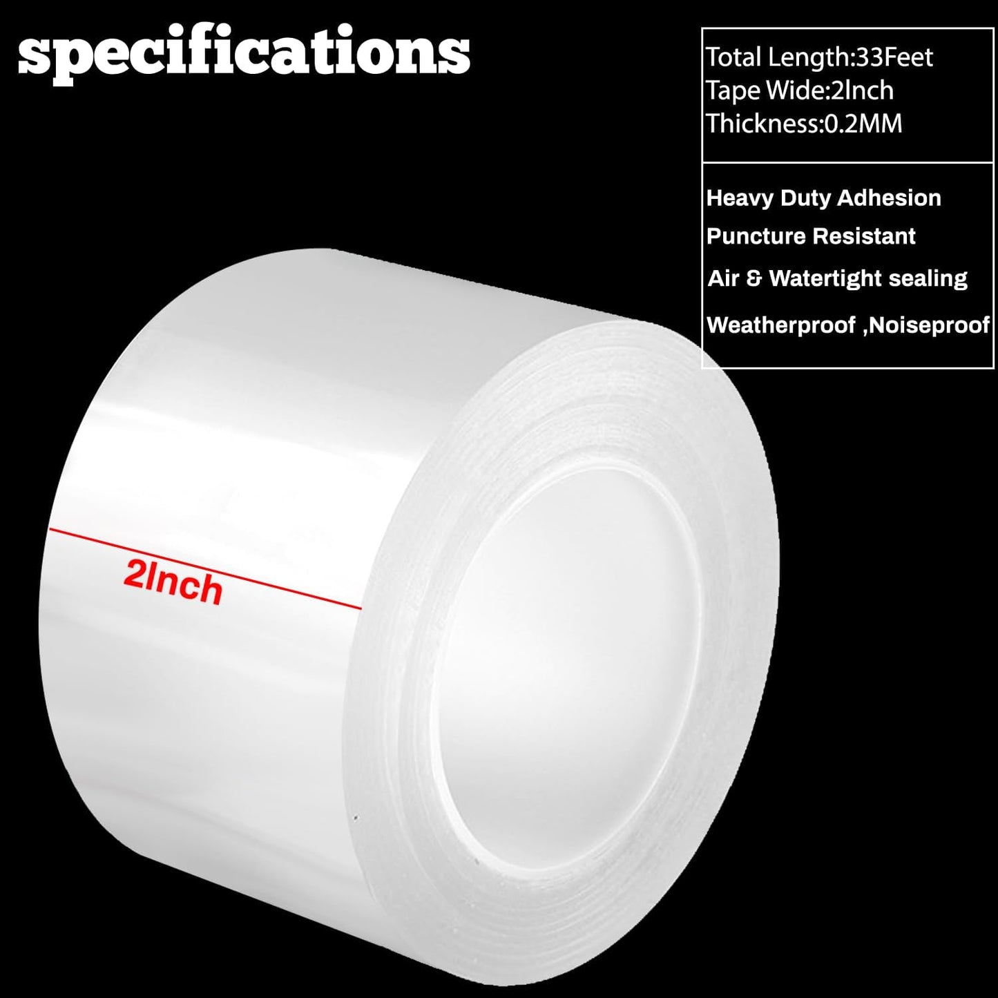 Clear Weather Stripping Tape for Doors and Windows - 2" x 33 FT Residue-Free Insulation Caulk Tape