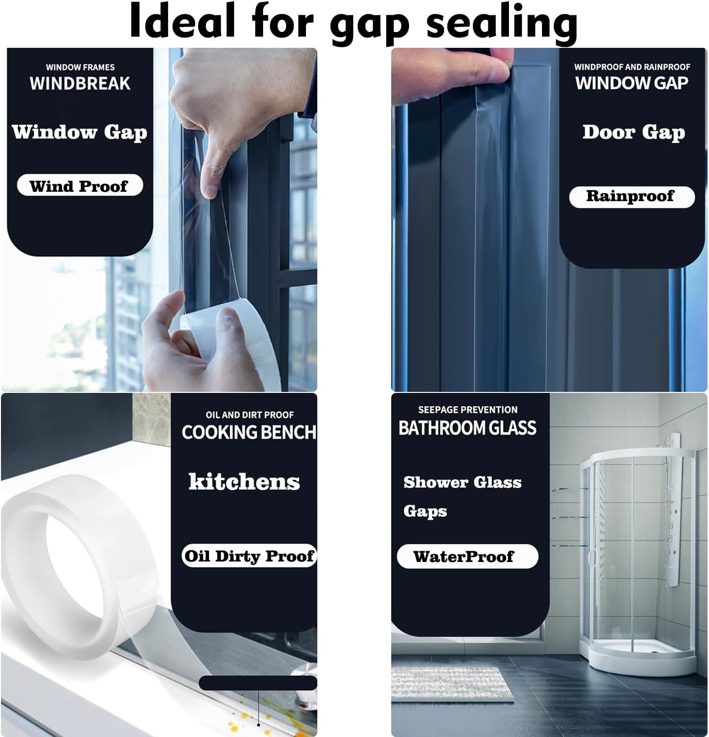 Clear Weather Stripping Tape for Doors and Windows - 2" x 33 FT Residue-Free Insulation Caulk Tape
