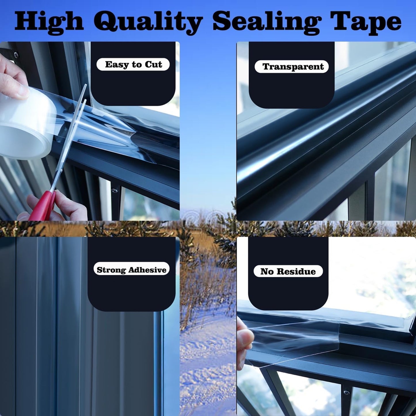 Clear Weather Stripping Tape for Doors and Windows - 2" x 33 FT Residue-Free Insulation Caulk Tape