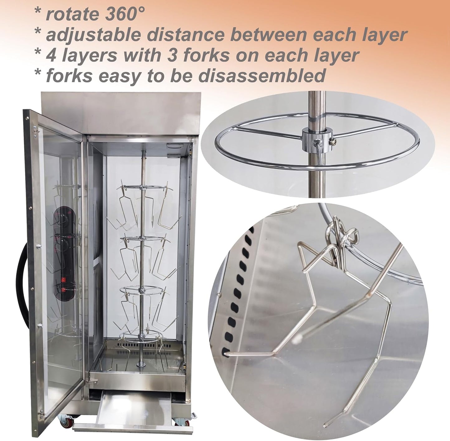 Commercial Gas Convection Toaster Oven with Automatic Rotary Grill & Air Fryer - 4 Layer Stainless Steel