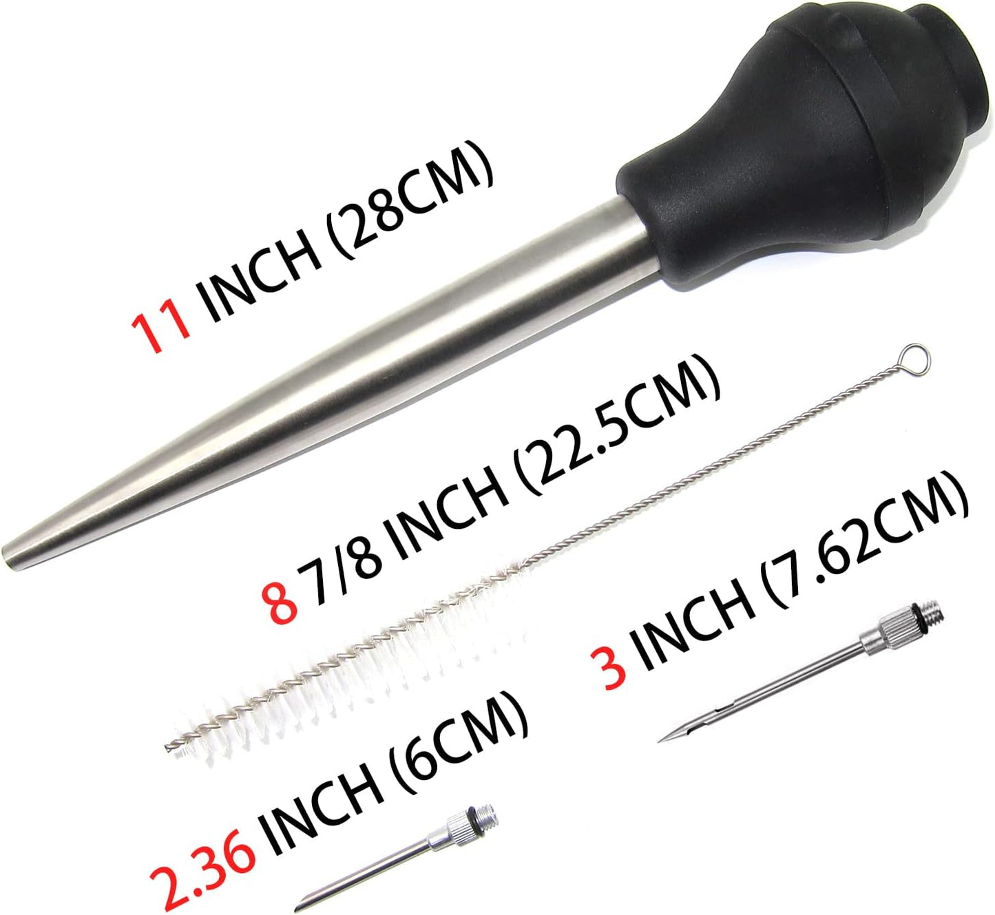 Commercial Grade Stainless Steel Turkey Baster Set with Silicone Bulb, 2 Injector Needles, and Cleaning Brush by KAYCROWN - High-Quality Utensils