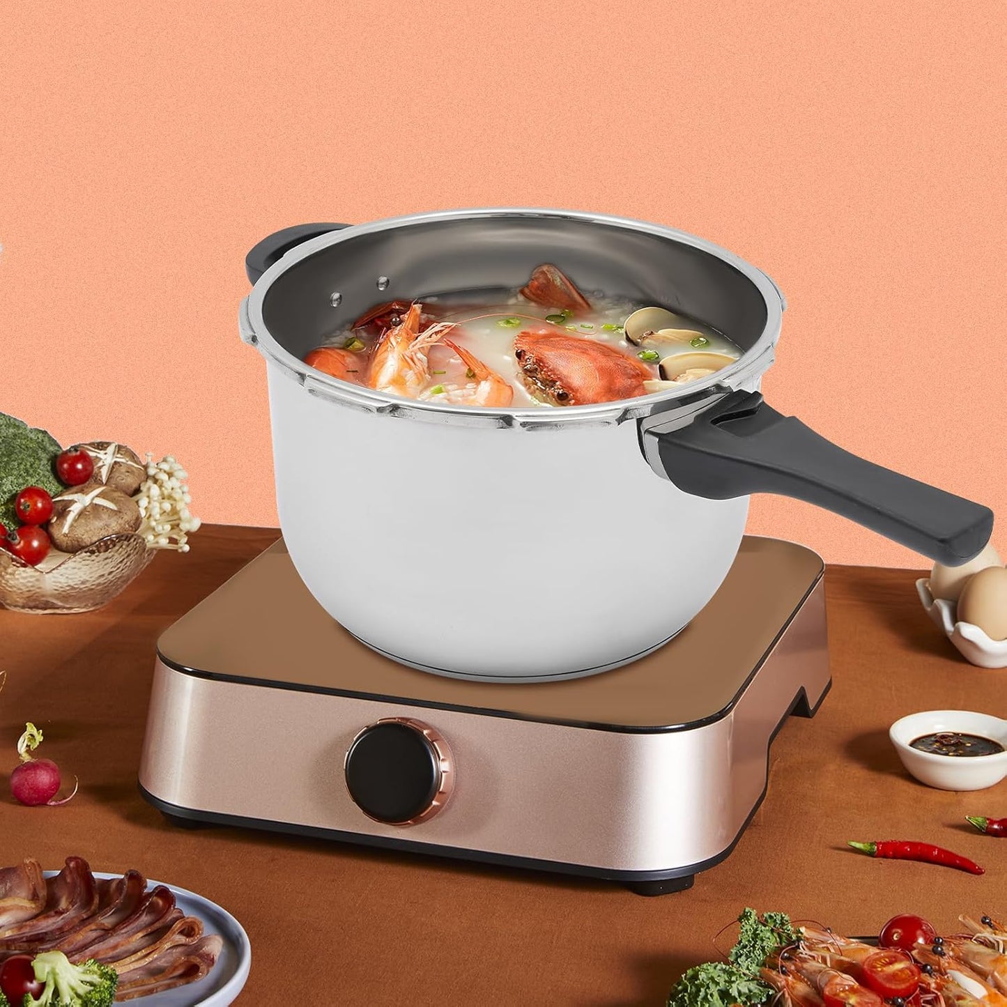 Compact 7.18QT Stovetop Pressure Cooker with 80Kpa Pressure for Fast Canning