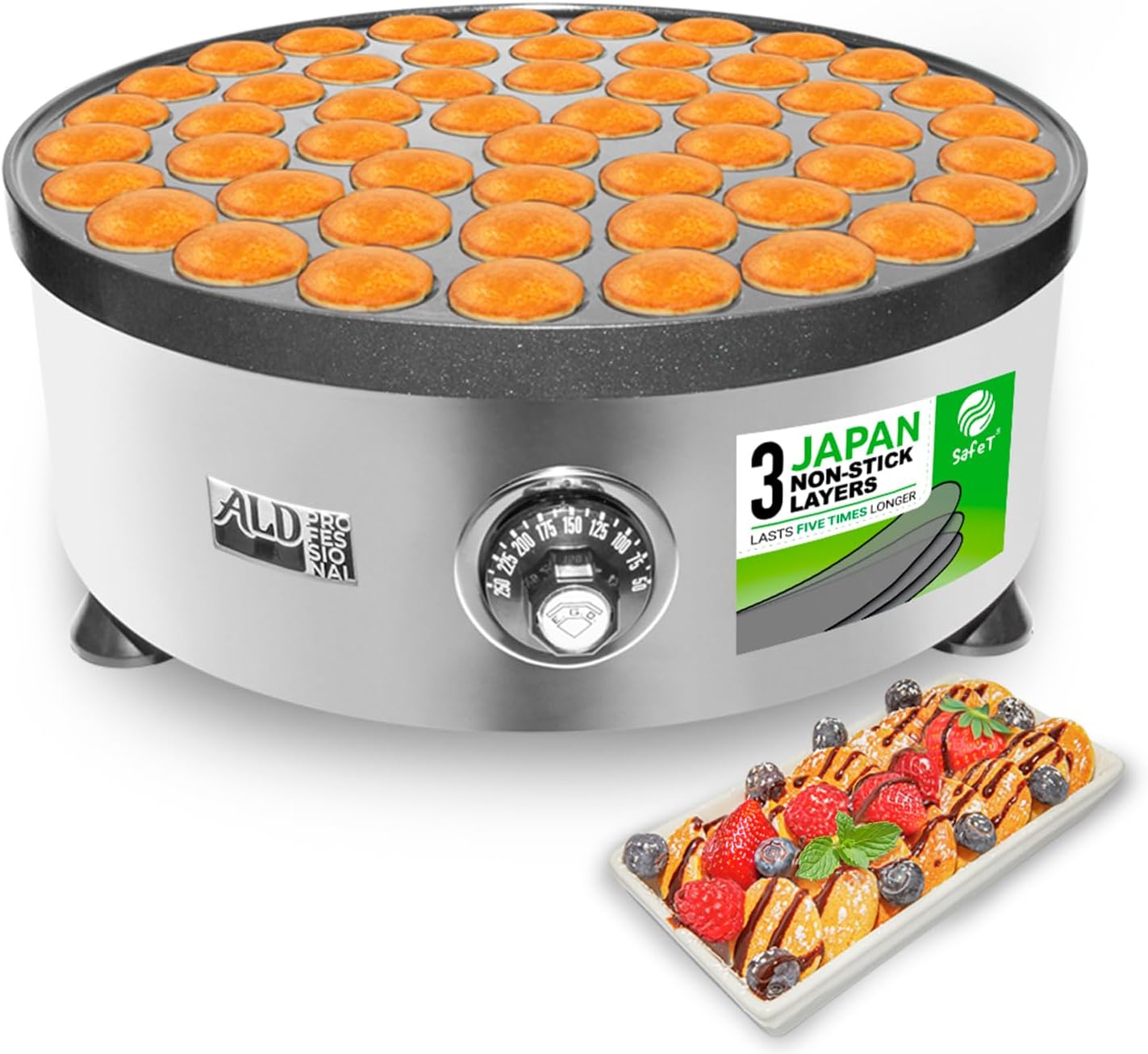 Compact Electric Poffertjes Iron | Mini Dutch Pancake Maker | Nonstick 110V | 50 Round Pancakes